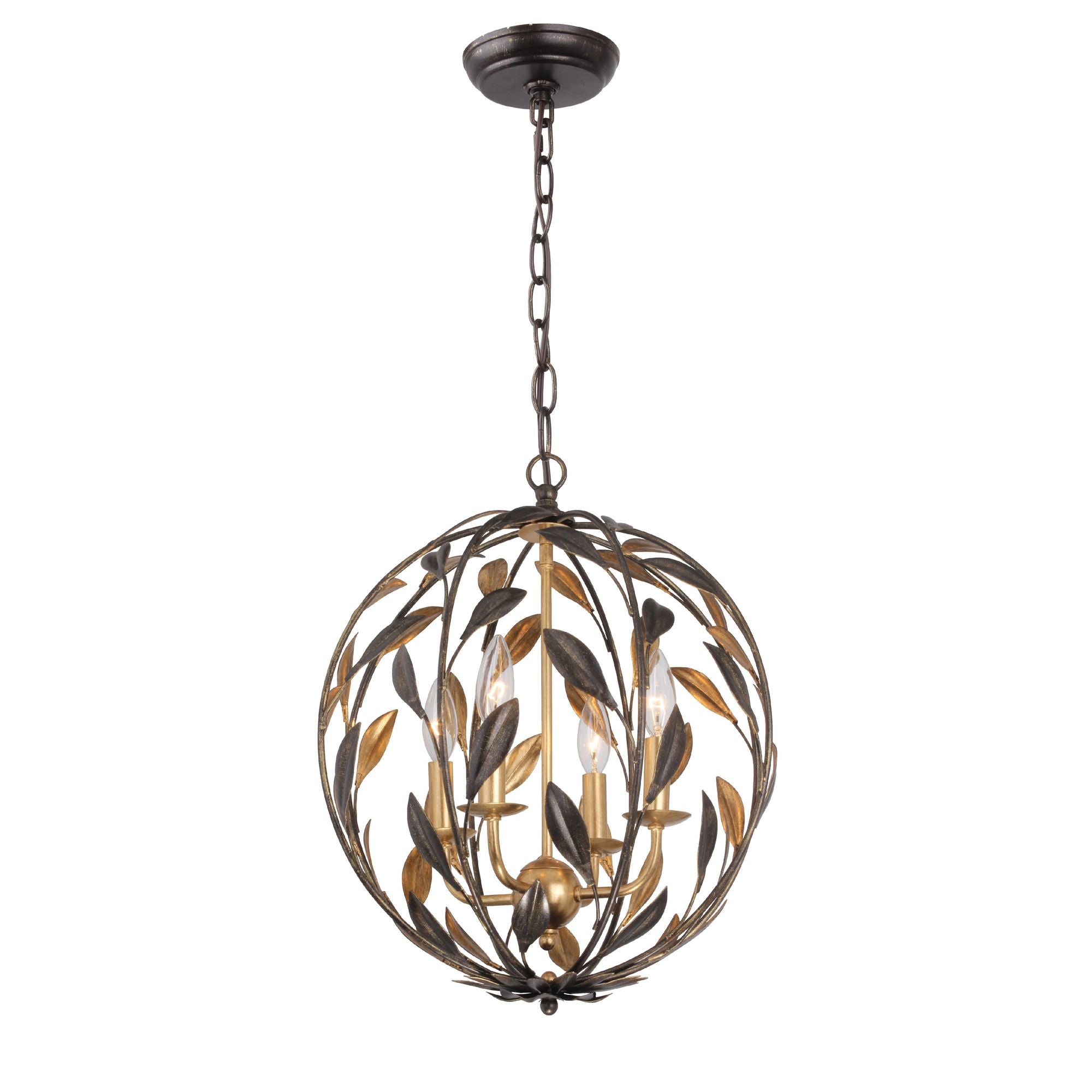 Broche 4 Light English Bronze + Antique Gold Sphere Mini Chandelier 16"W x 18.75"H x 16"D