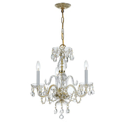 Traditional Crystal 3 Light Clear Crystal Polished Brass Mini Chandelier