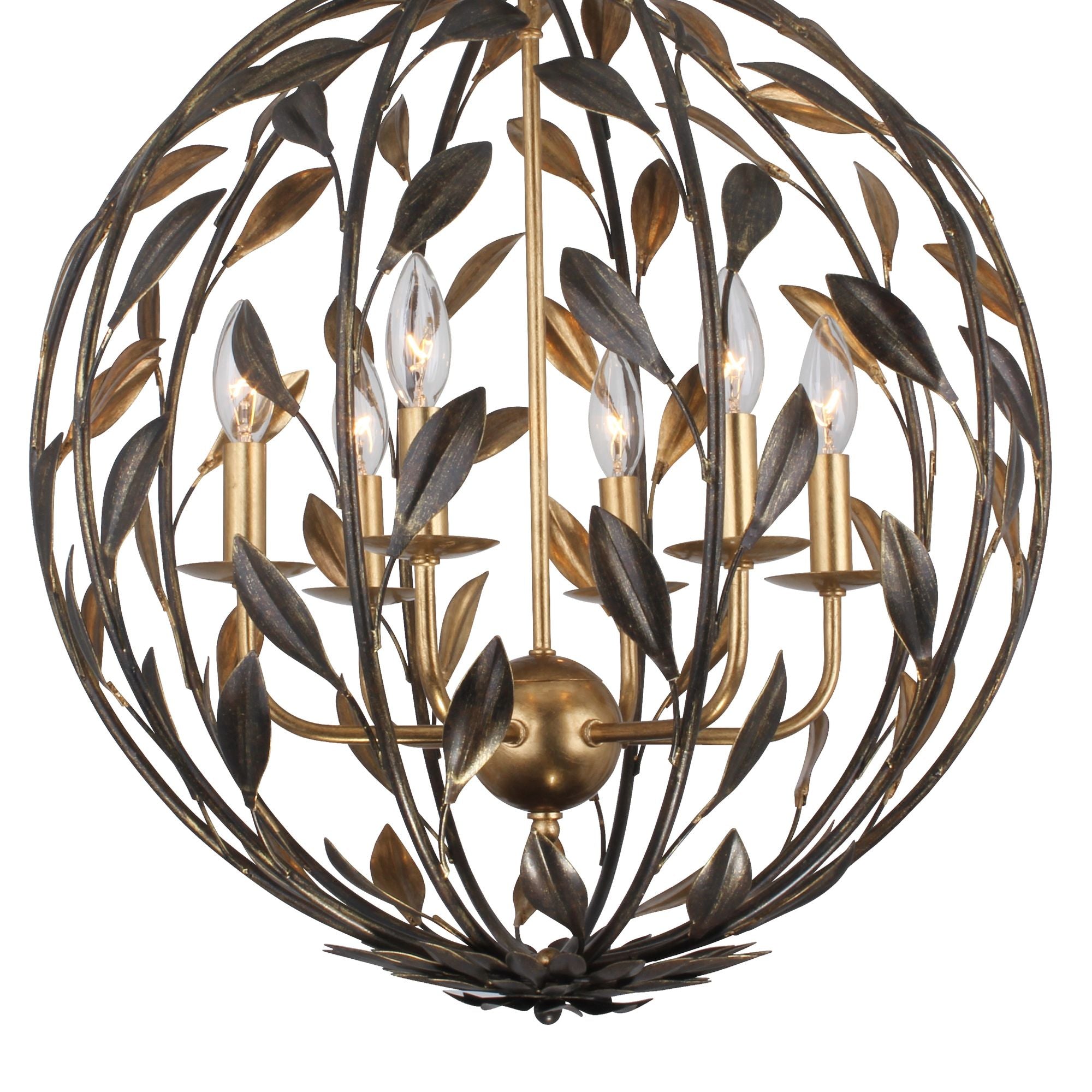 Broche 6 Light English Bronze + Antique Gold Sphere Chandelier