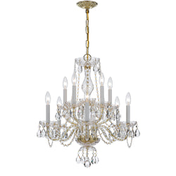Traditional Crystal 10 Light Clear Crystal Polished Brass Chandelier