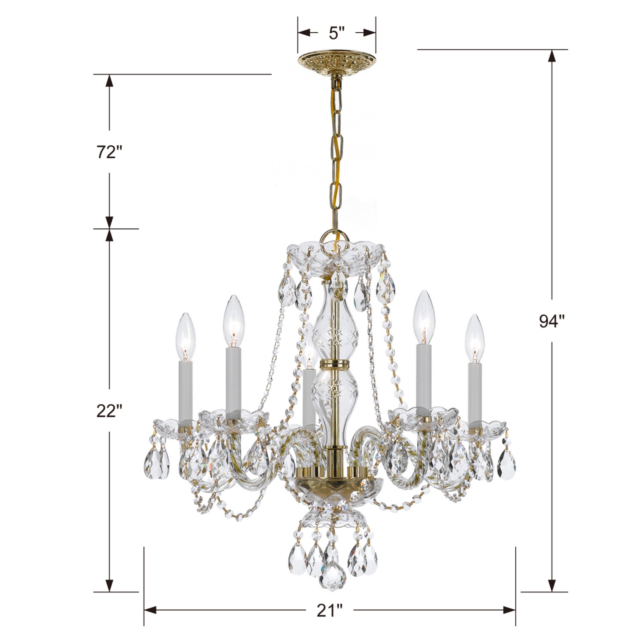 Traditional Crystal 21'' Swarovski Strass Crystal Polished Brass Chandelier Gold 21"W x 22"H x 21"D