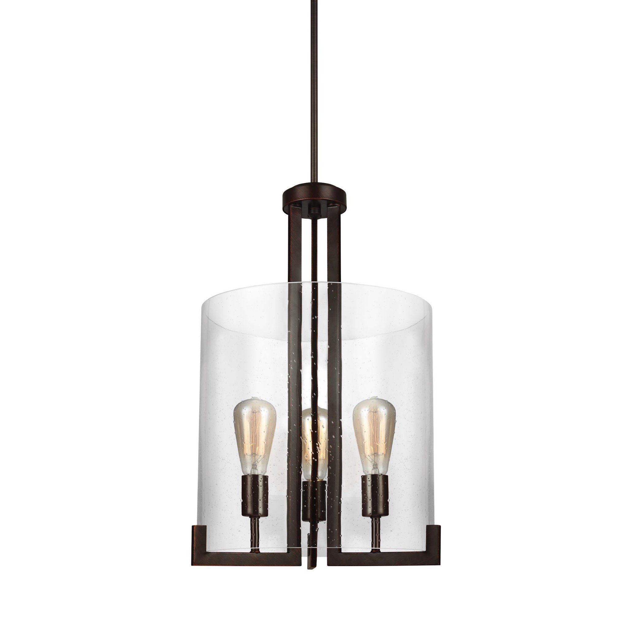 Dawes Three Light Hall / Foyer Transitional Pendant 23.5" Height Steel Round Clear Seeded Shade in Bronze