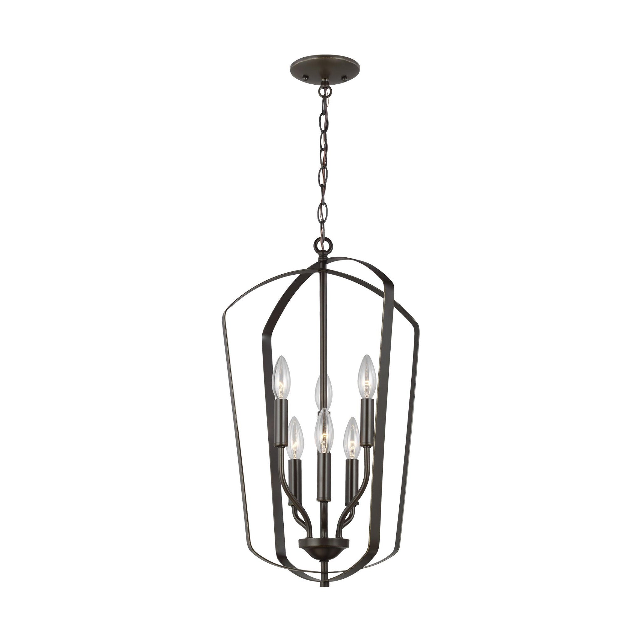 Romee Medium Six Light Hall / Foyer Transitional Pendant 23.375" Height Steel in Bronze