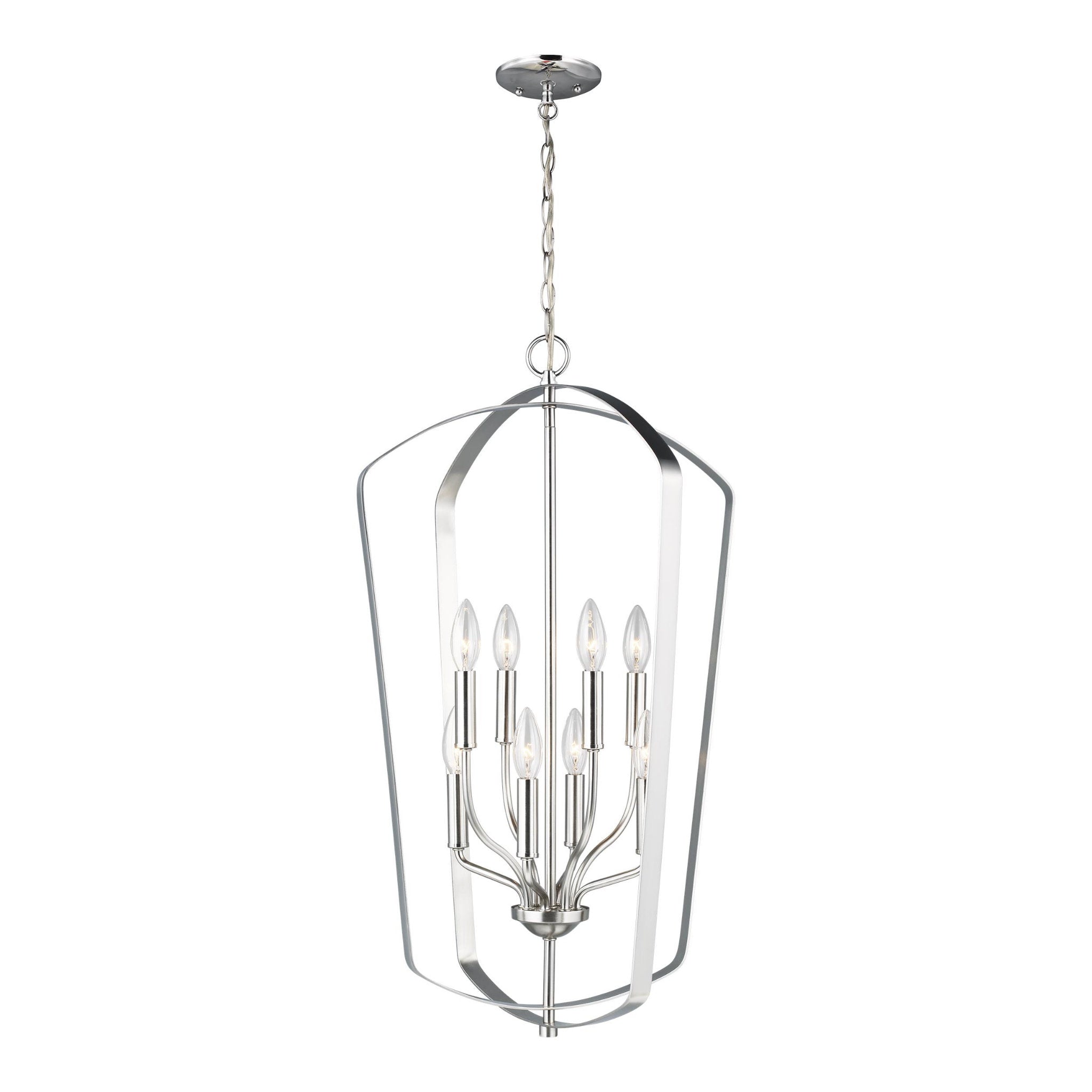 Romee Large Eight Light Hall / Foyer Transitional Pendant 30" Height Steel in Brushed Nickel