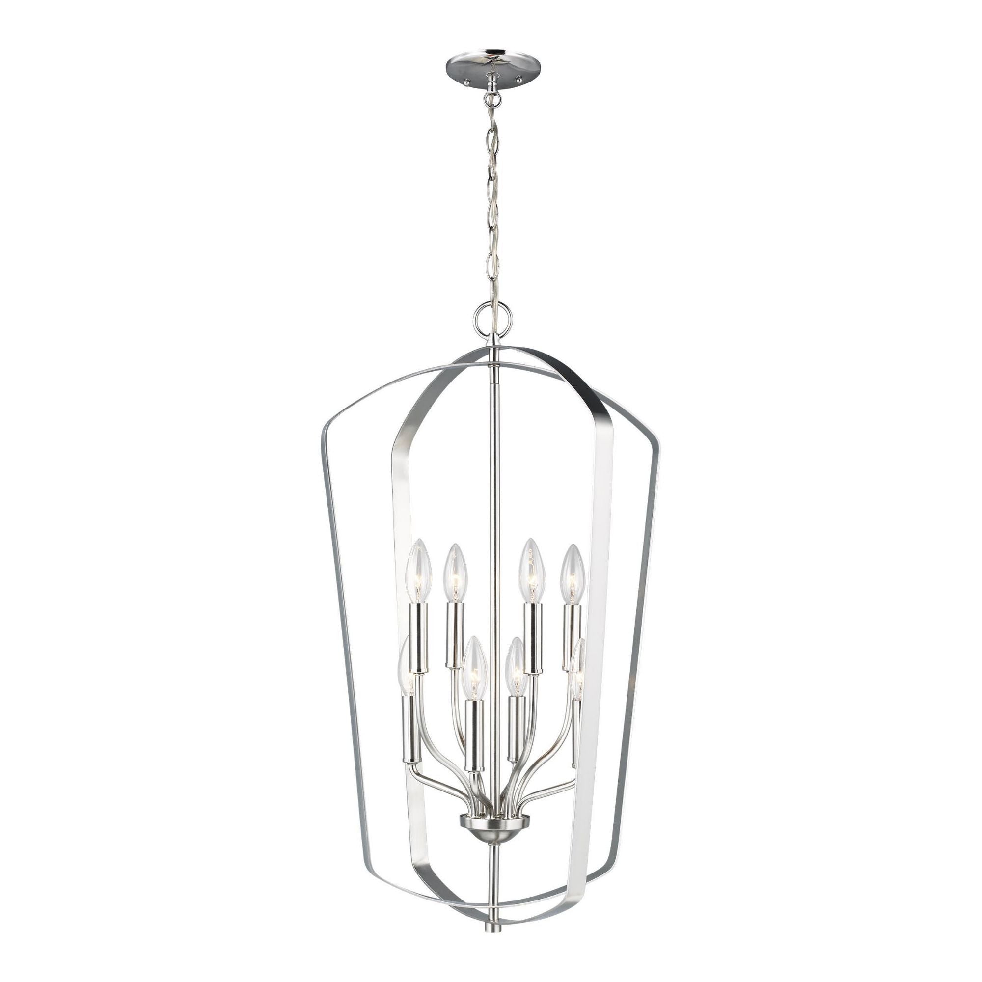 Romee Large Eight Light Hall / Foyer LED Transitional Pendant 30" Height Steel in Brushed Nickel