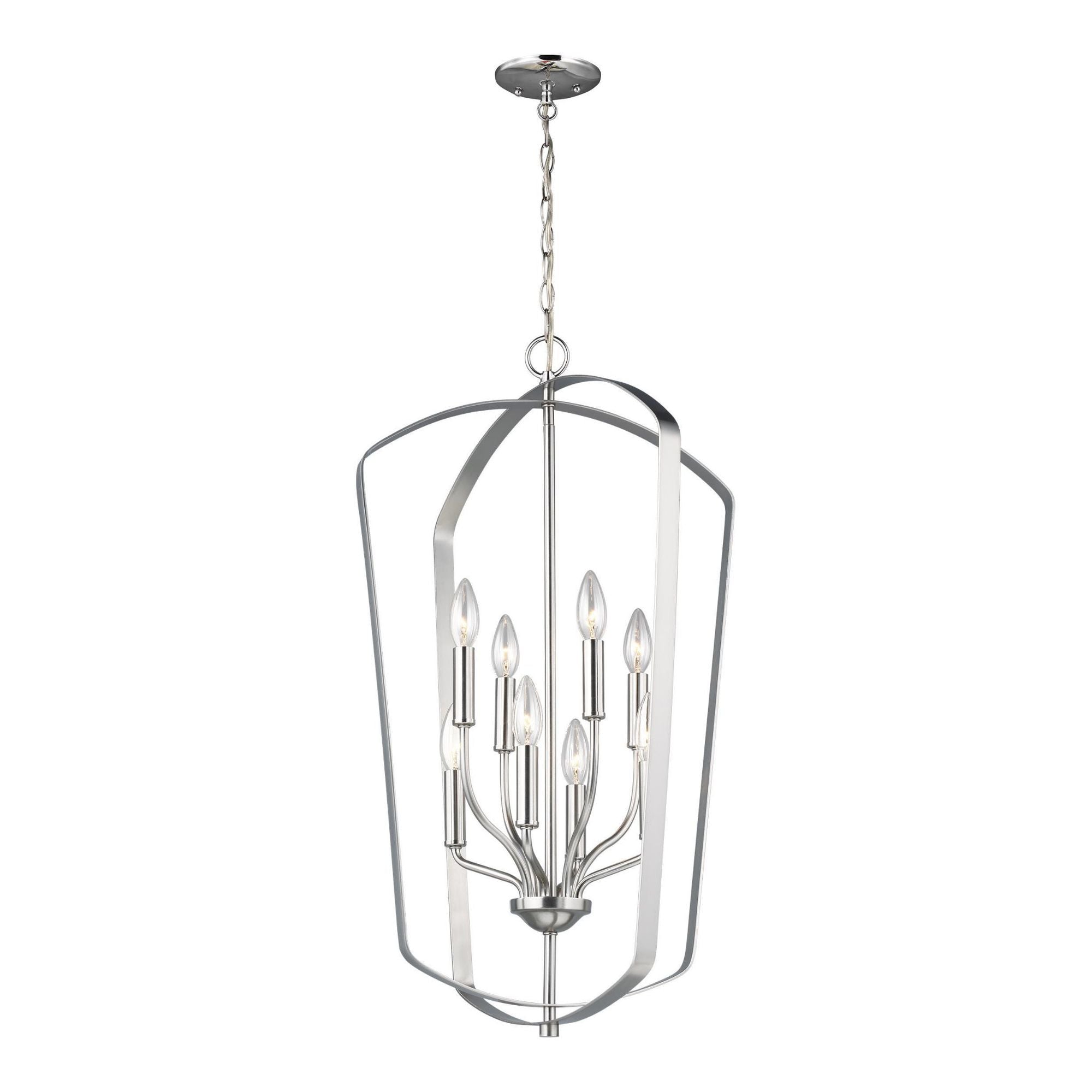 Romee Large Eight Light Hall / Foyer LED Transitional Pendant 30" Height Steel in Brushed Nickel