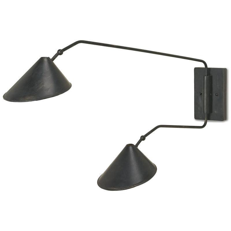 Serpa Black Double Swing-Arm Wall Sconce - French Black/Gold Leaf