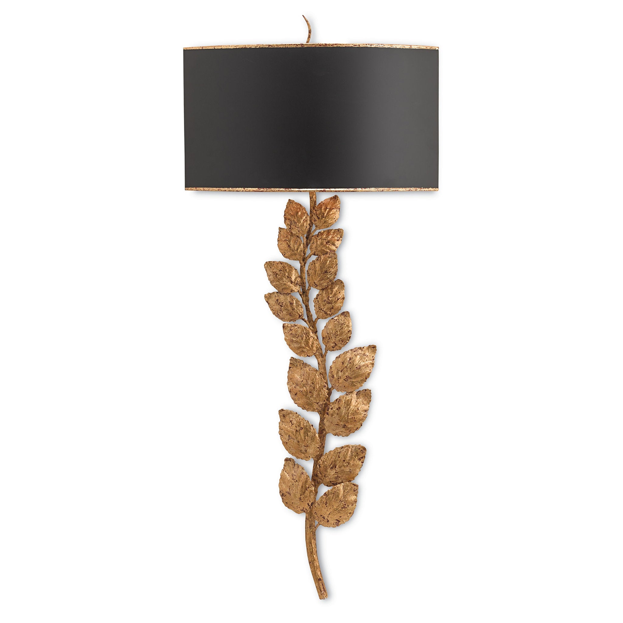 Birdwood Gold Wall Sconce, Black Shade - Textured Gold Leaf/Satin Black