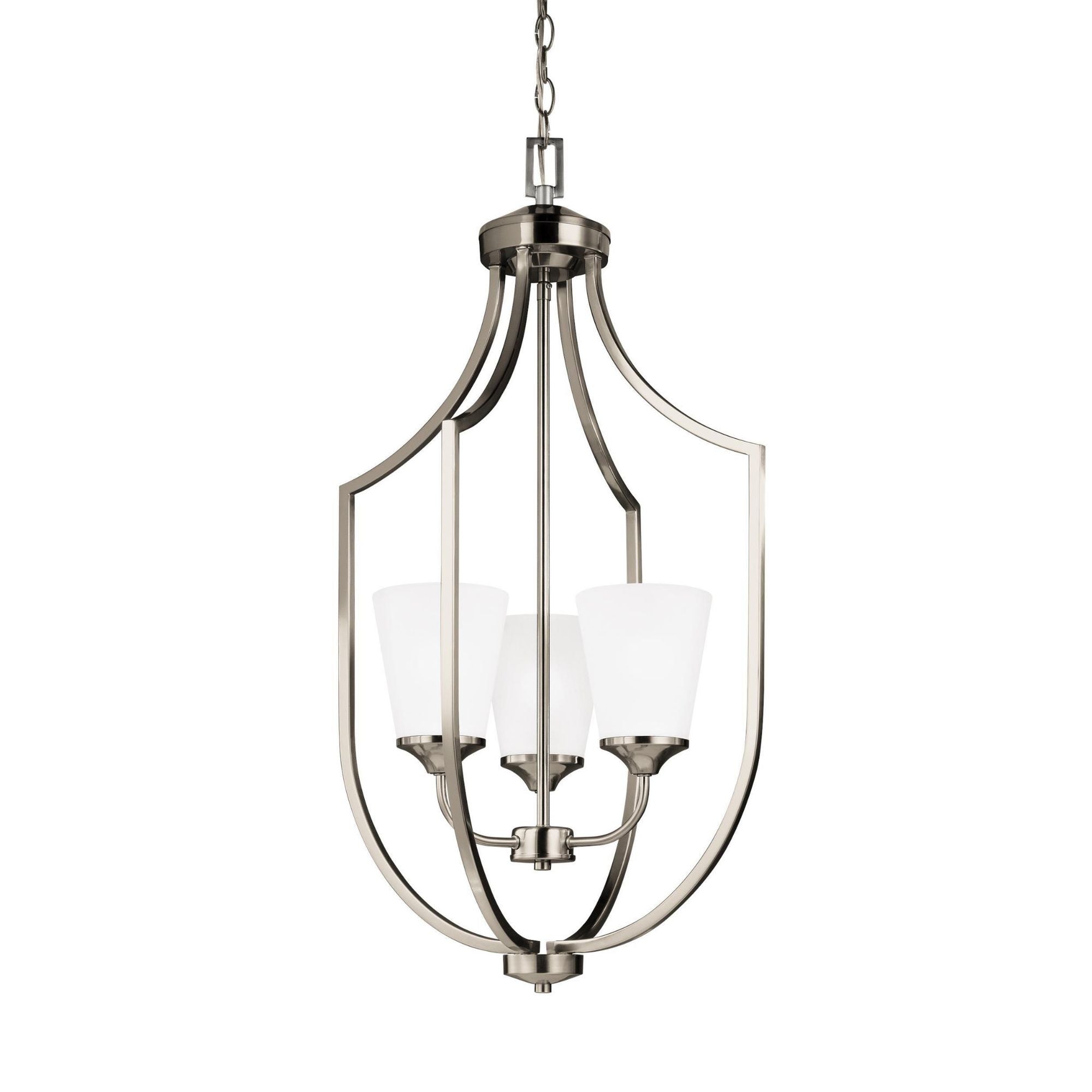 Hanford Three Light Hall / Foyer LED Transitional Pendant 32.75" Height Steel Round Satin Etched Shade in Brushed Nickel