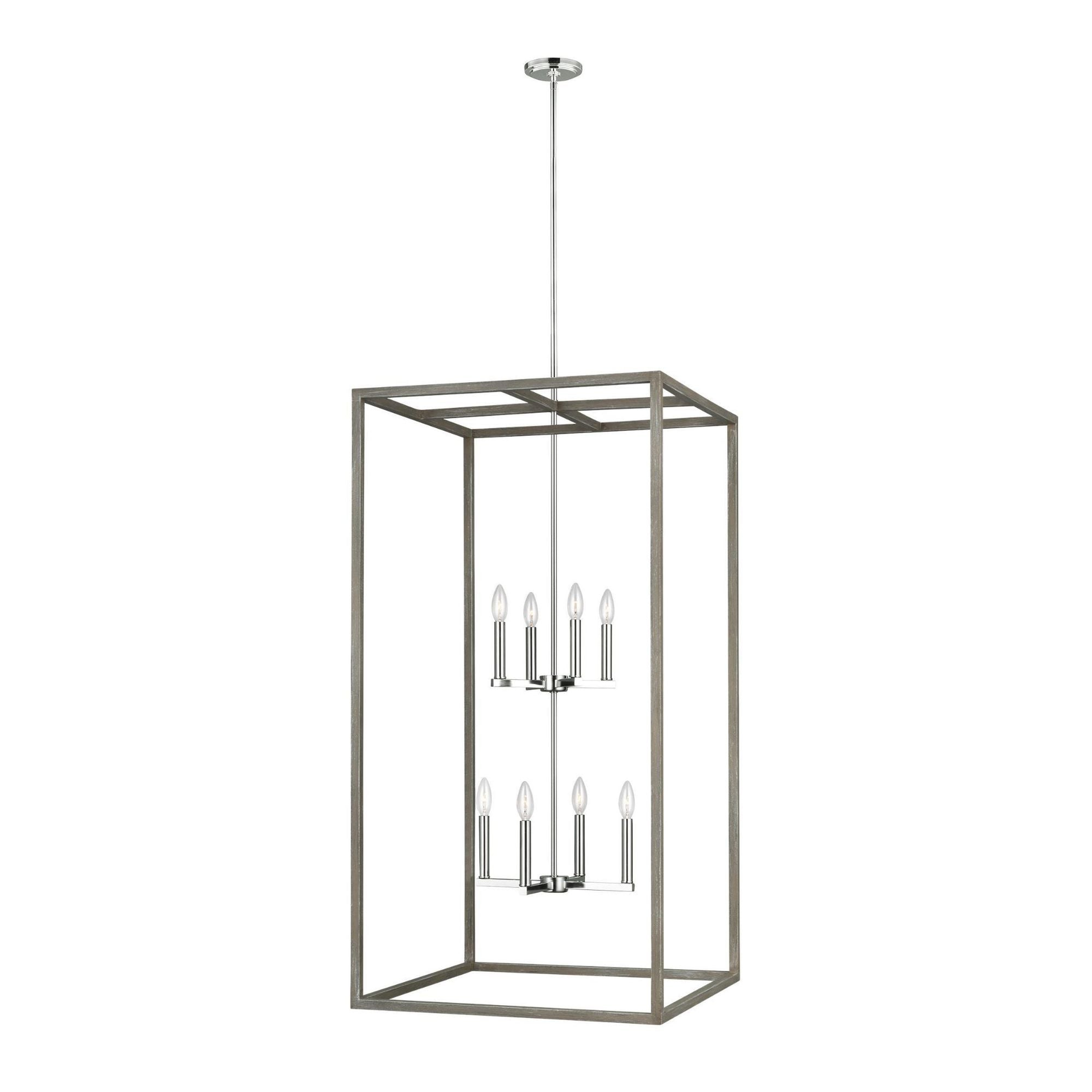 Moffet Street Extra Large Eight Light Hall / Foyer LED Transitional Pendant 23.5" Width 46" Height Steel in Washed Pine