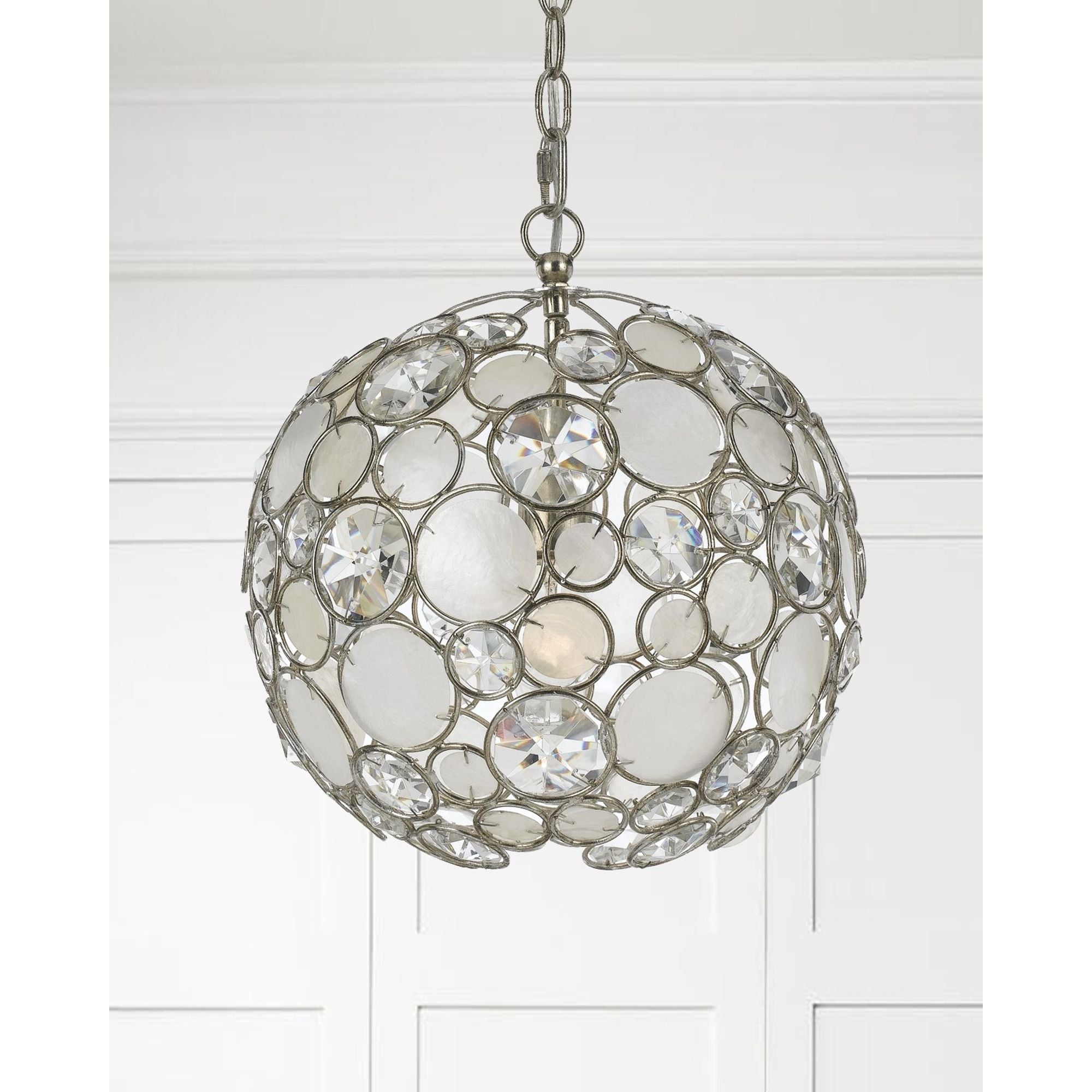 Palla 1 Light Antique Silver Sphere Mini Chandelier