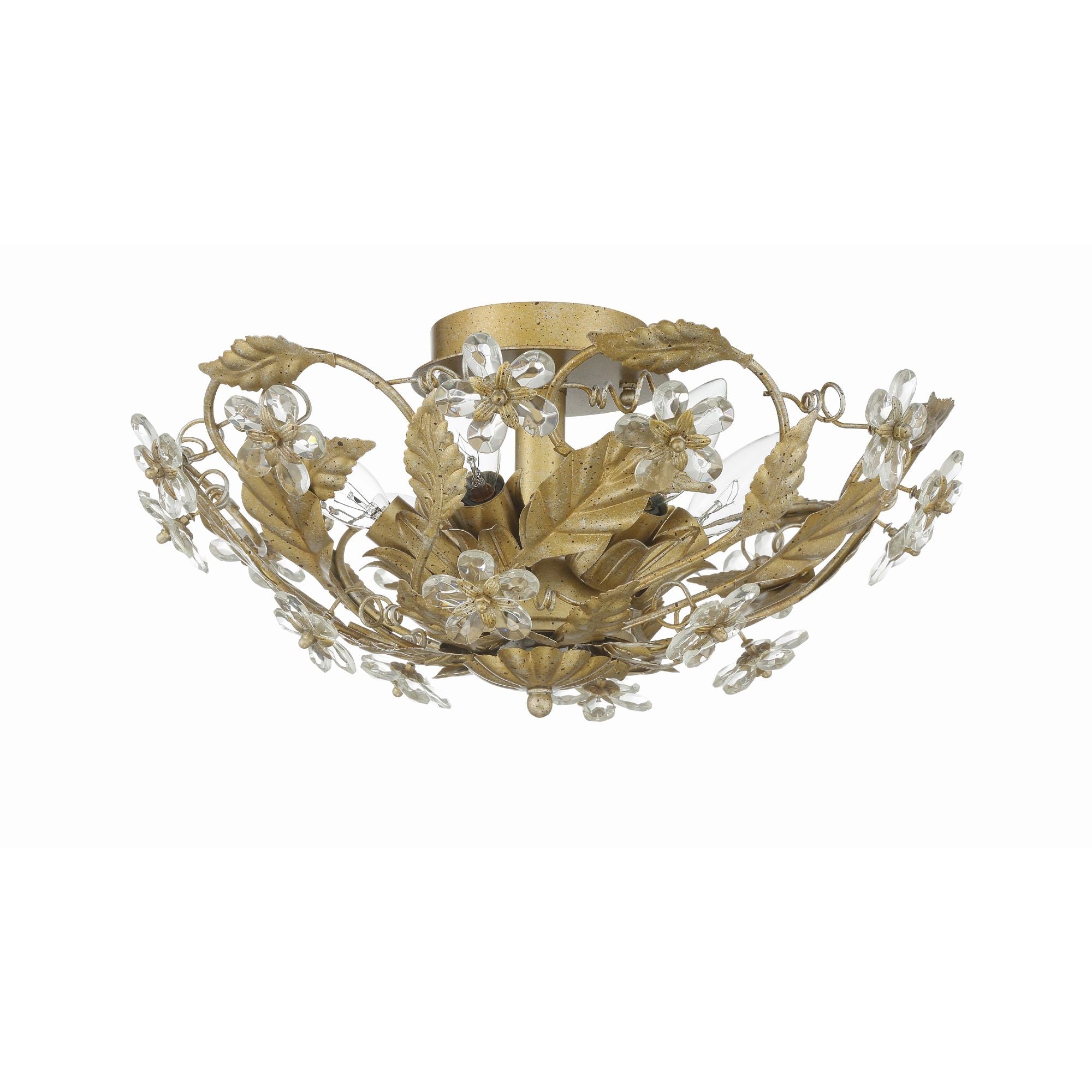Paris Market 6 Light Gold Leaf Semi Flush Mount Hand Cut Crystal 16"W x 8.5"H x 16"D
