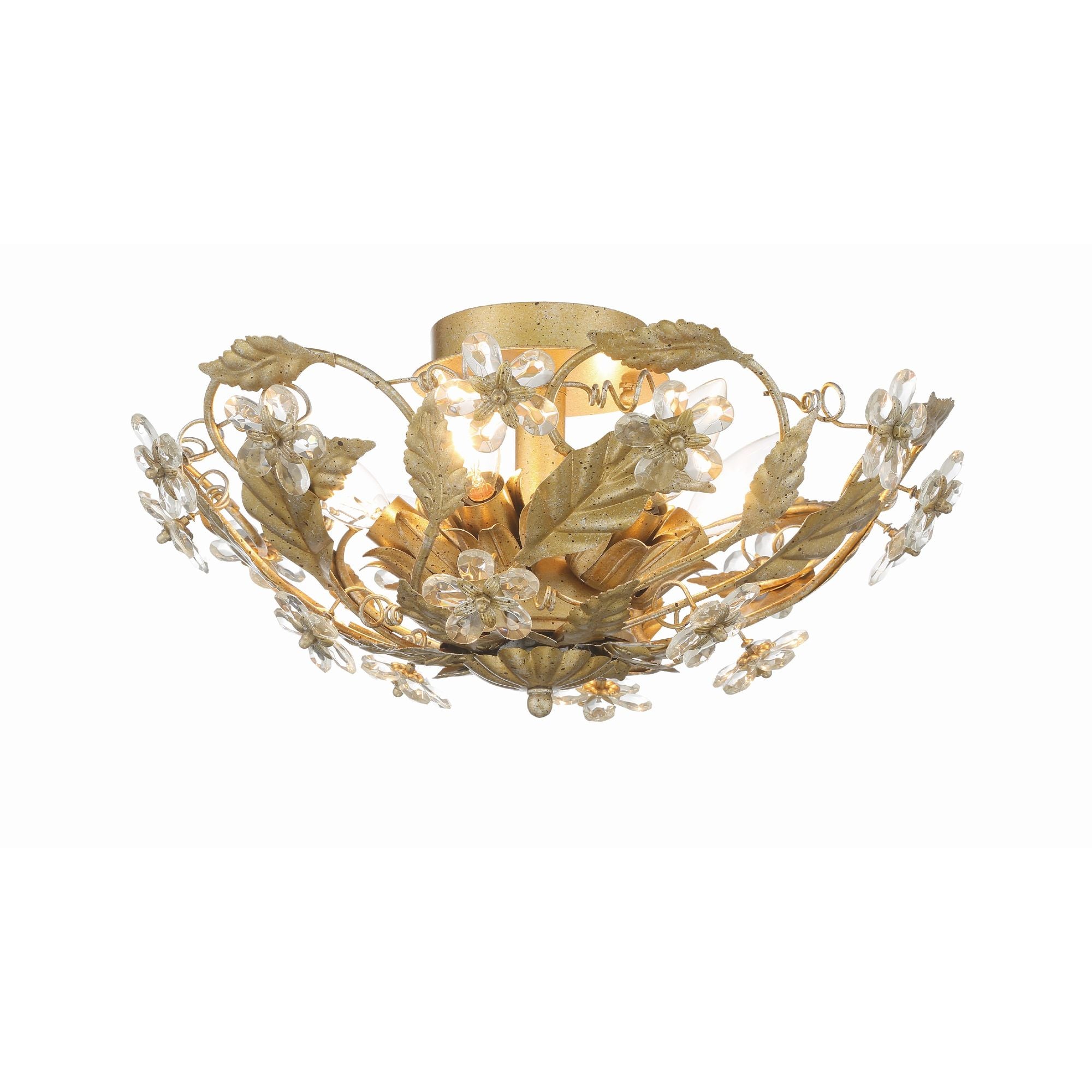 Paris Market 6 Light Gold Leaf Semi Flush Mount Hand Cut Crystal 16"W x 8.5"H x 16"D