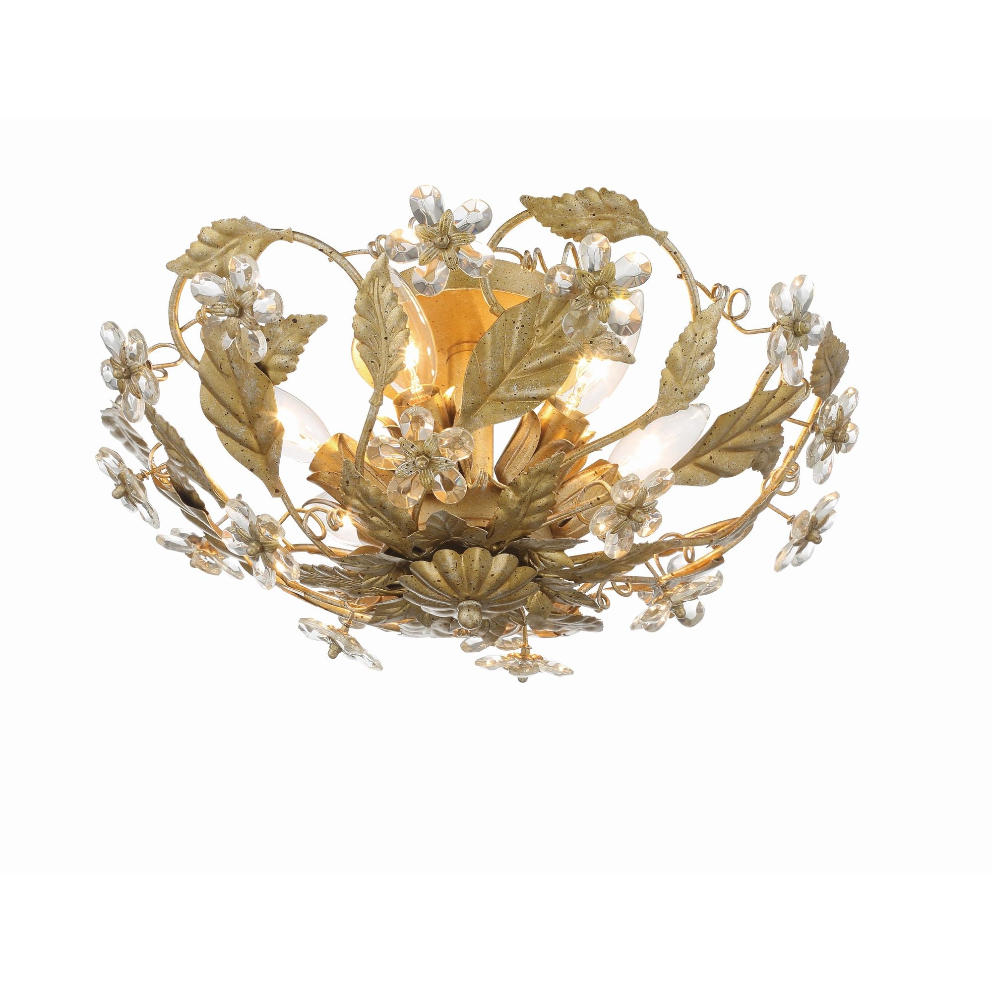 Paris Market 6 Light Gold Leaf Semi Flush Mount Hand Cut Crystal 16"W x 8.5"H x 16"D