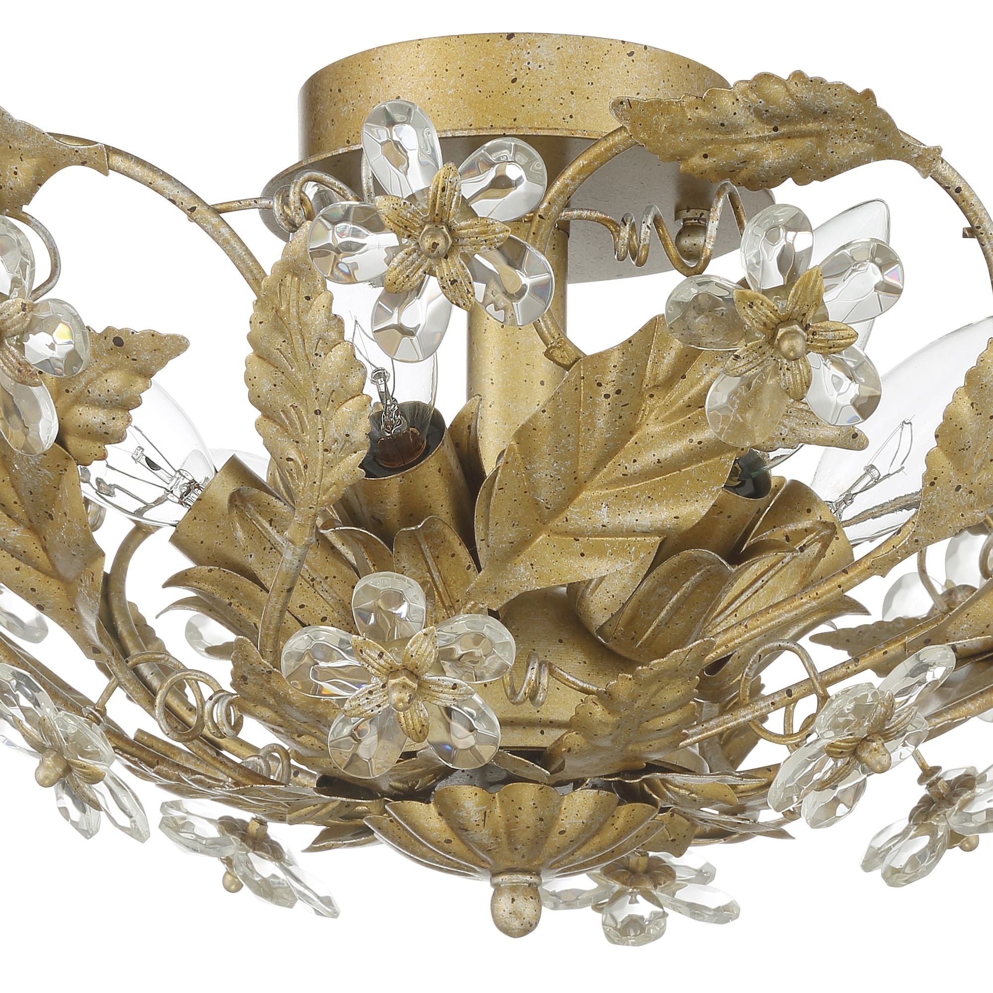 Paris Market 6 Light Gold Leaf Semi Flush Mount Hand Cut Crystal 16"W x 8.5"H x 16"D