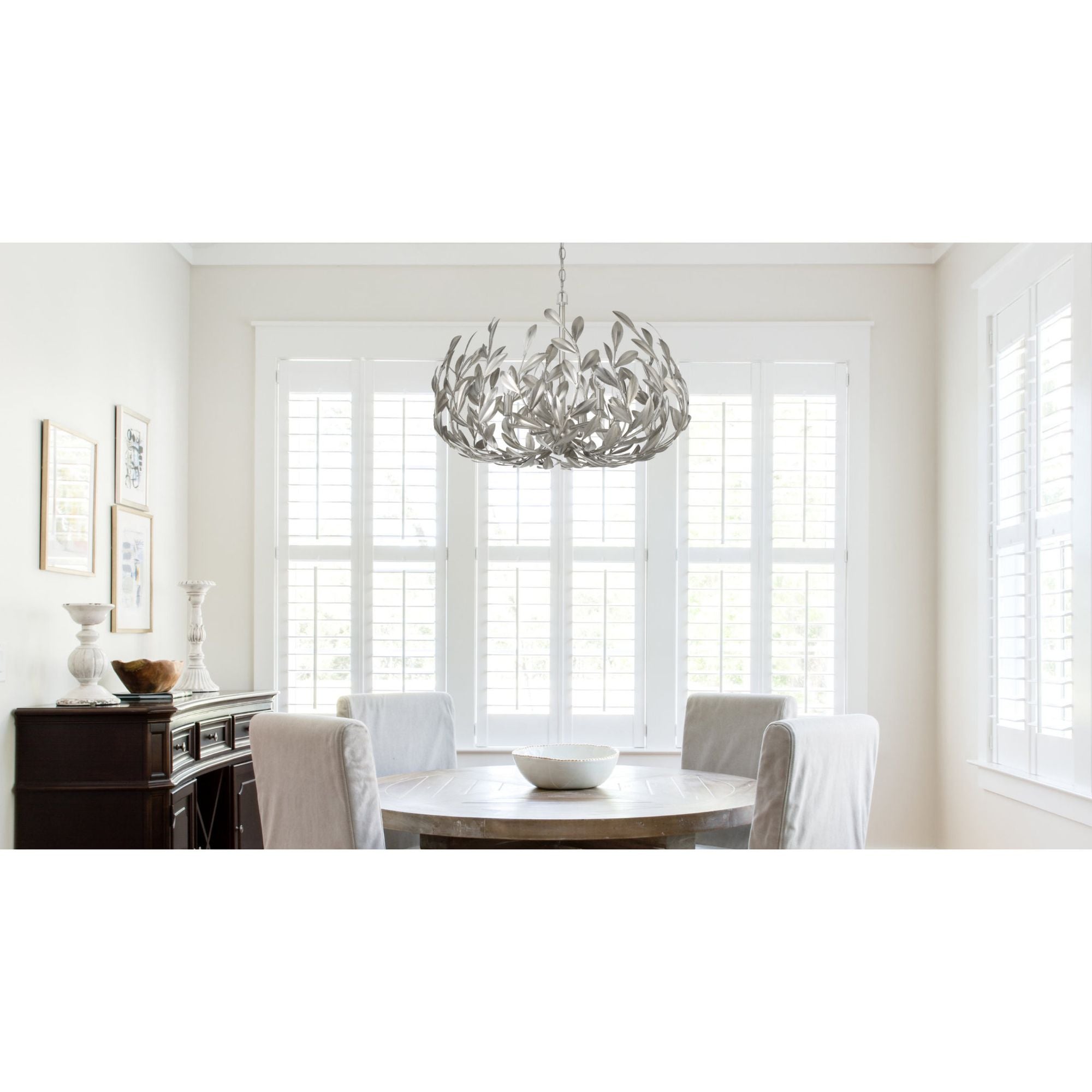 Broche 6 Light Antique Silver Chandelier 27"W x 19"H x 27"D