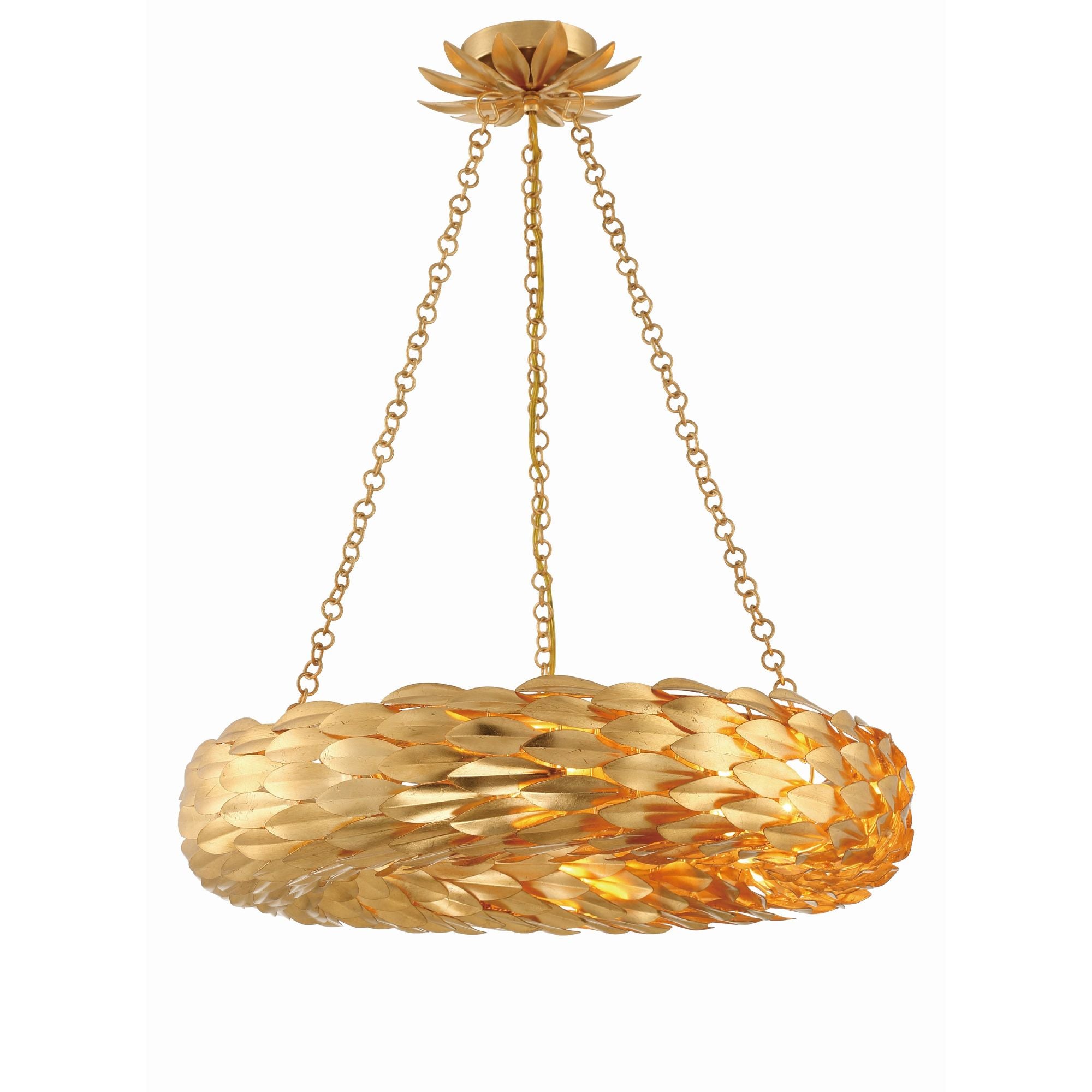 Broche 6 Light Antique Gold Chandelier 24"W x 5"H x 24"D