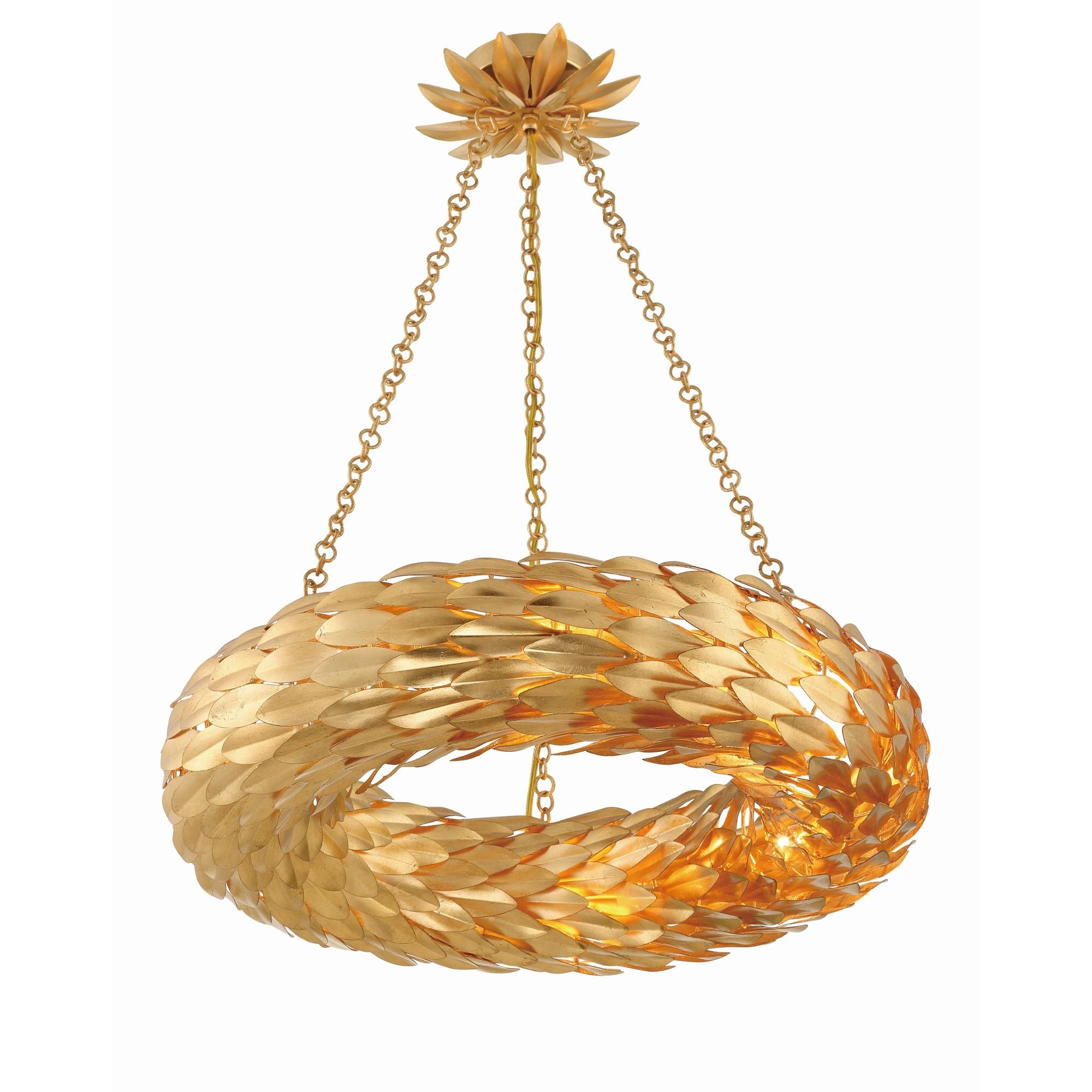 Broche 6 Light Antique Gold Chandelier 24"W x 5"H x 24"D