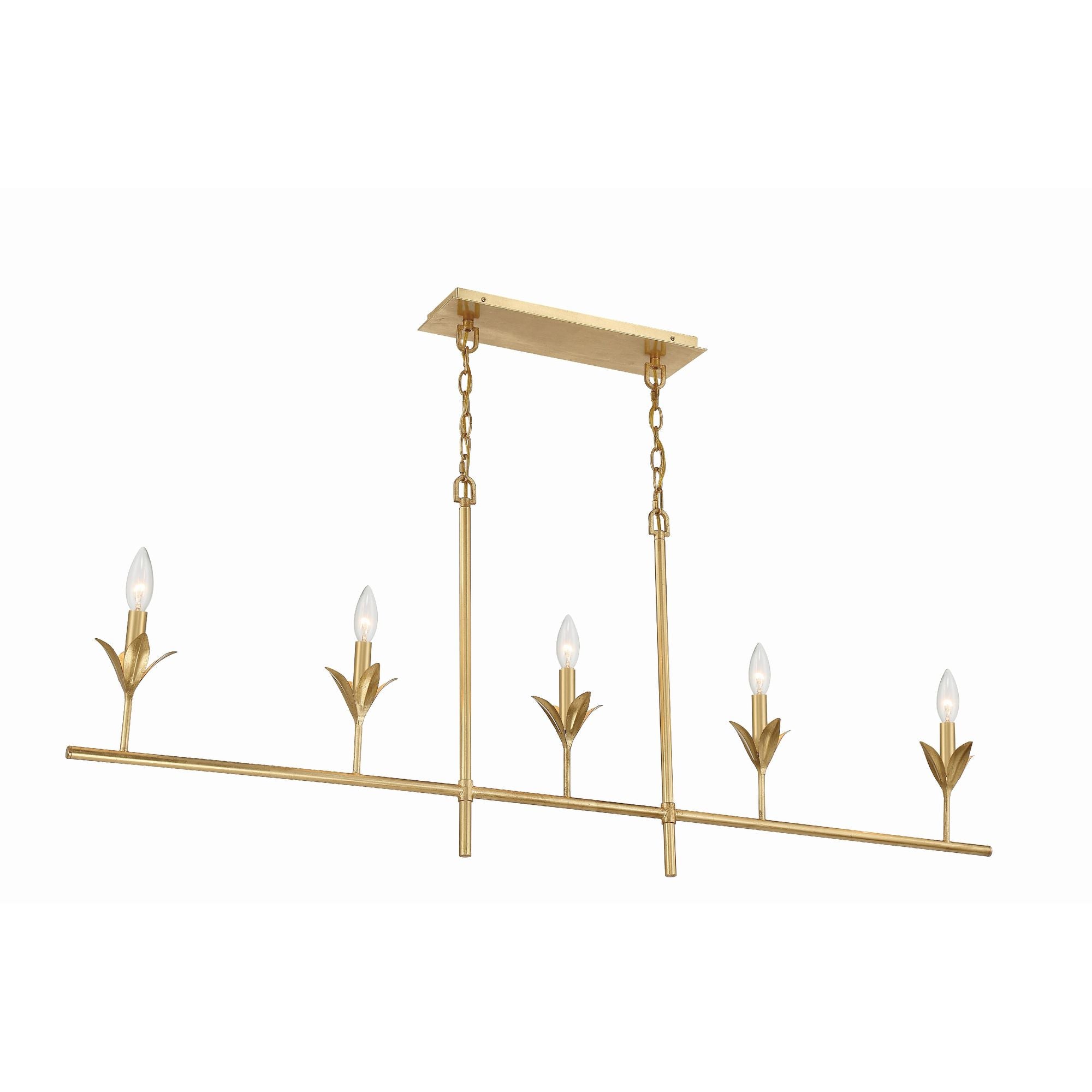 Broche 5 Light Antique Gold Linear Chandelier Silk Shade 53.5"W x 21"H x 6"D