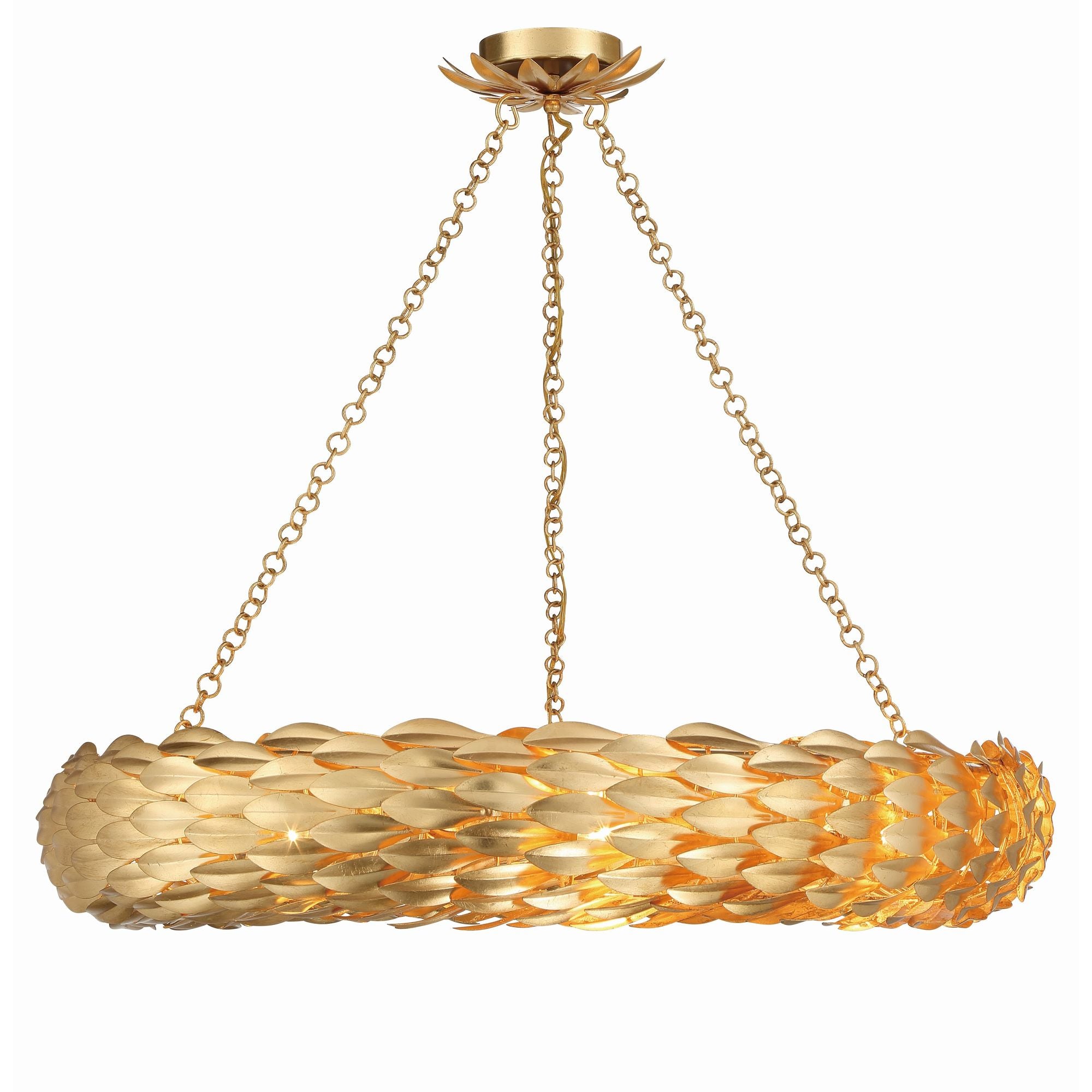 Broche 8 Light Antique Gold Chandelier 33.5"W x 5.75"H x 33.5"D