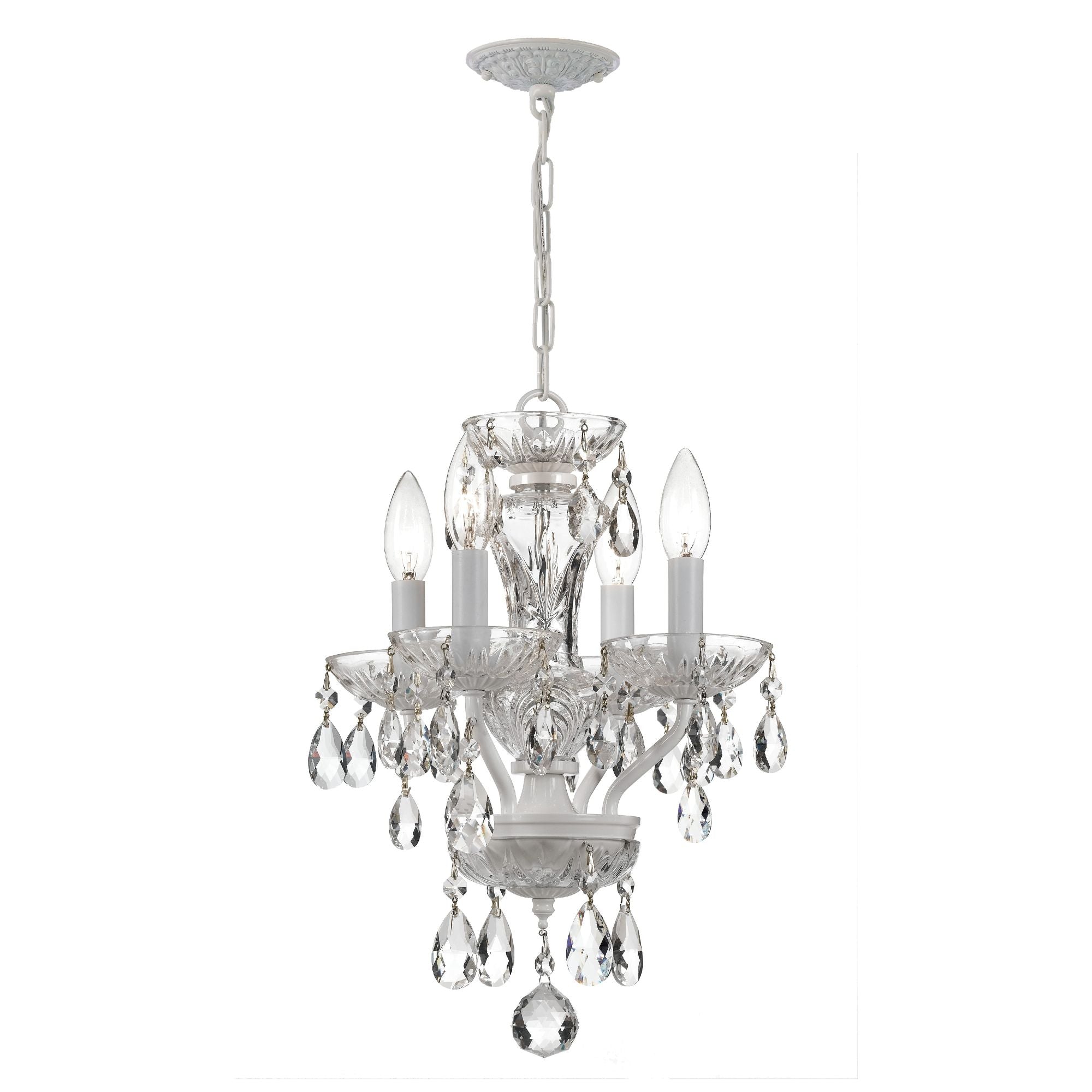 Traditional Crystal 4 Light Hand Cut Crystal Wet White Mini Chandelier