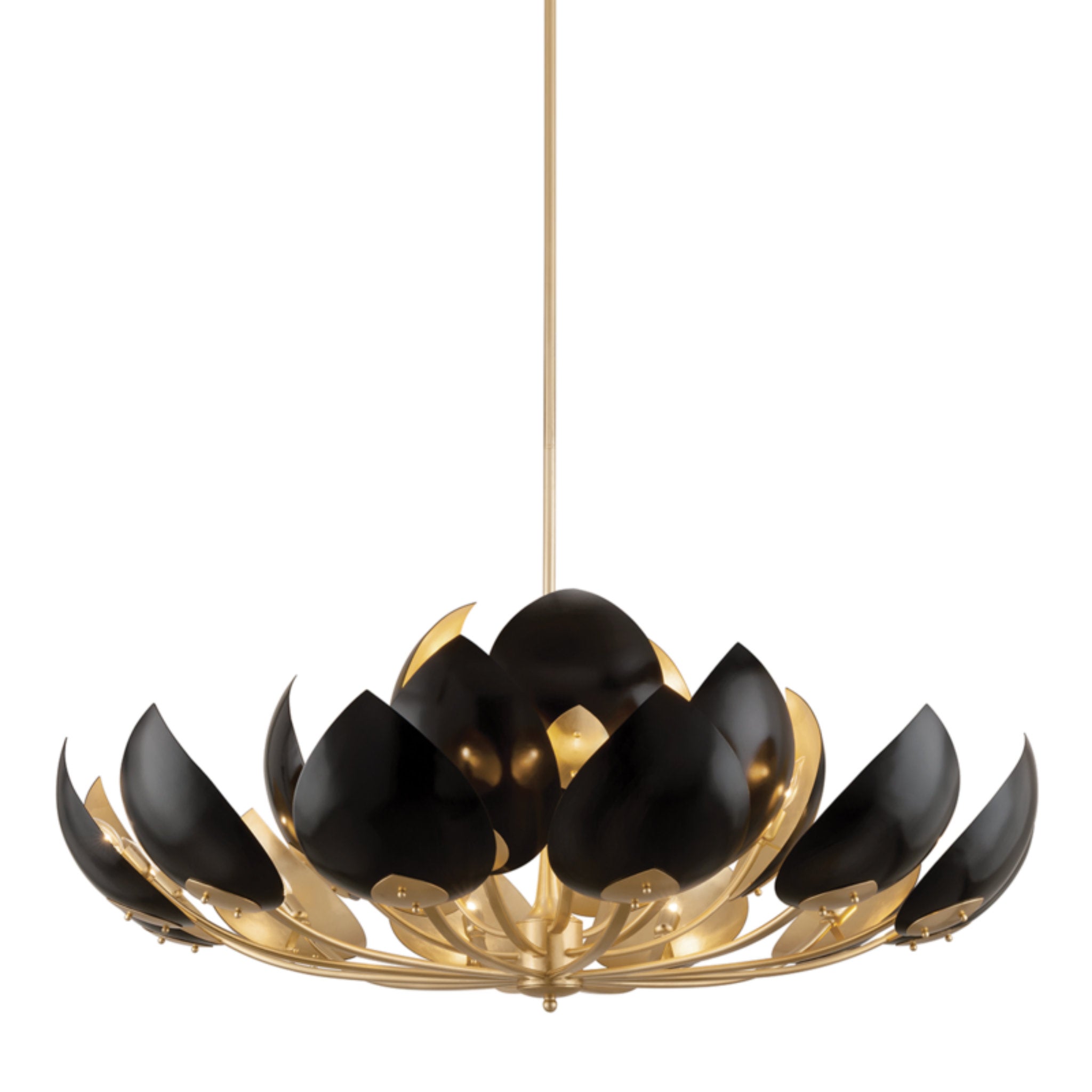 Lotus 21 Light Chandelier in Gold Leaf/black