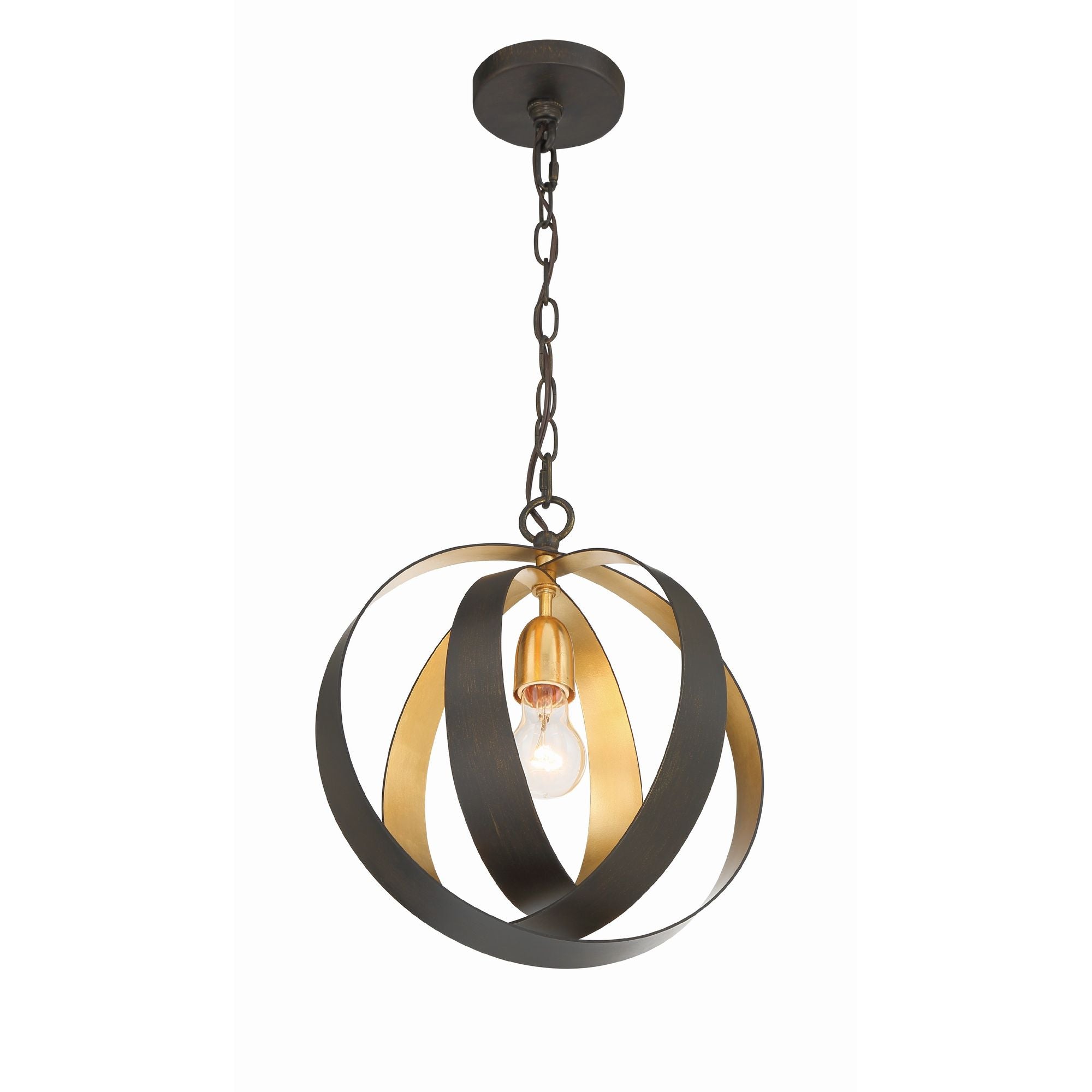 Luna 1 Light English Bronze + Antique Gold Sphere Mini Chandelier