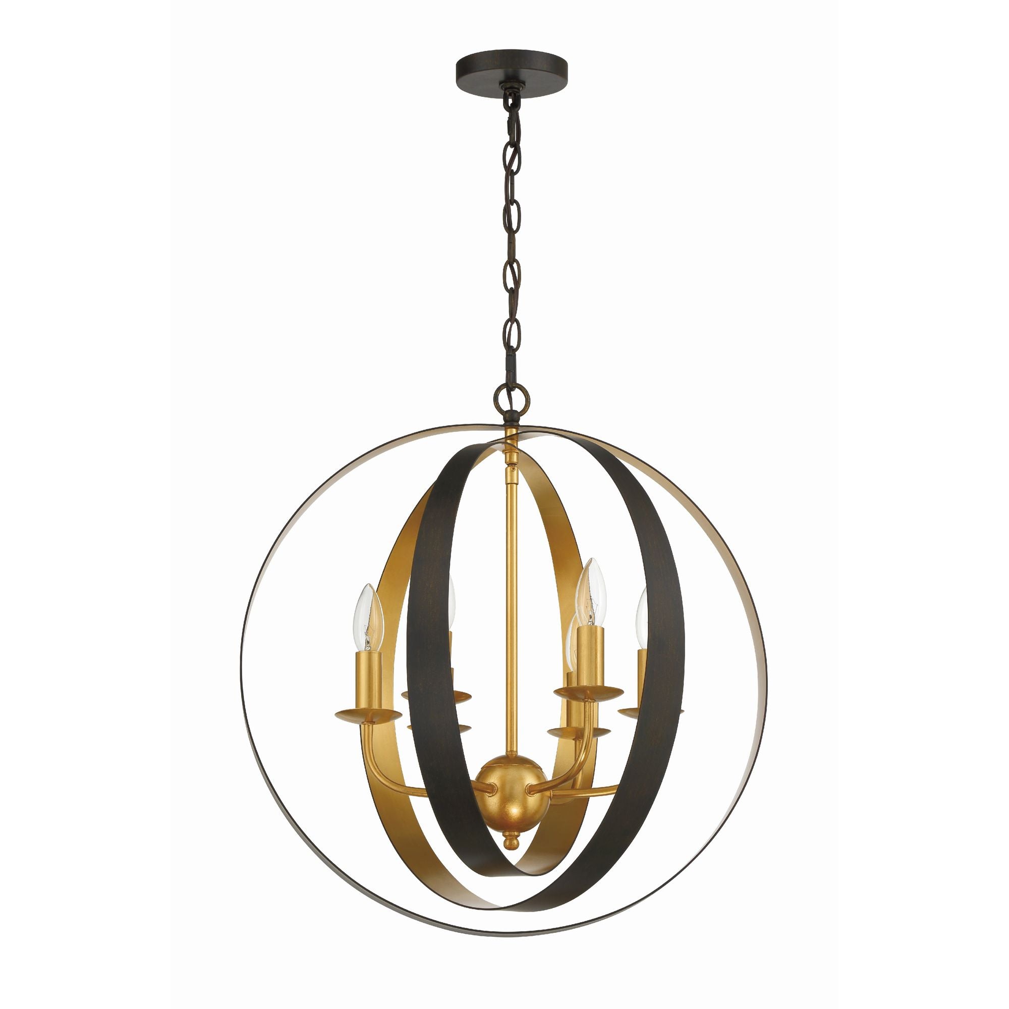 Luna 6 Light English Bronze + Antique Gold Sphere Large Chandelier