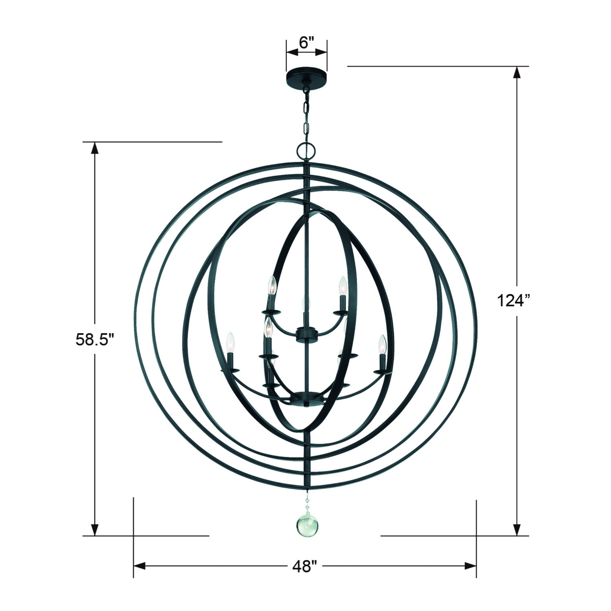 Luna 48'' Matte Black Chandelier Black 48"W x 58.5"H x 48"D