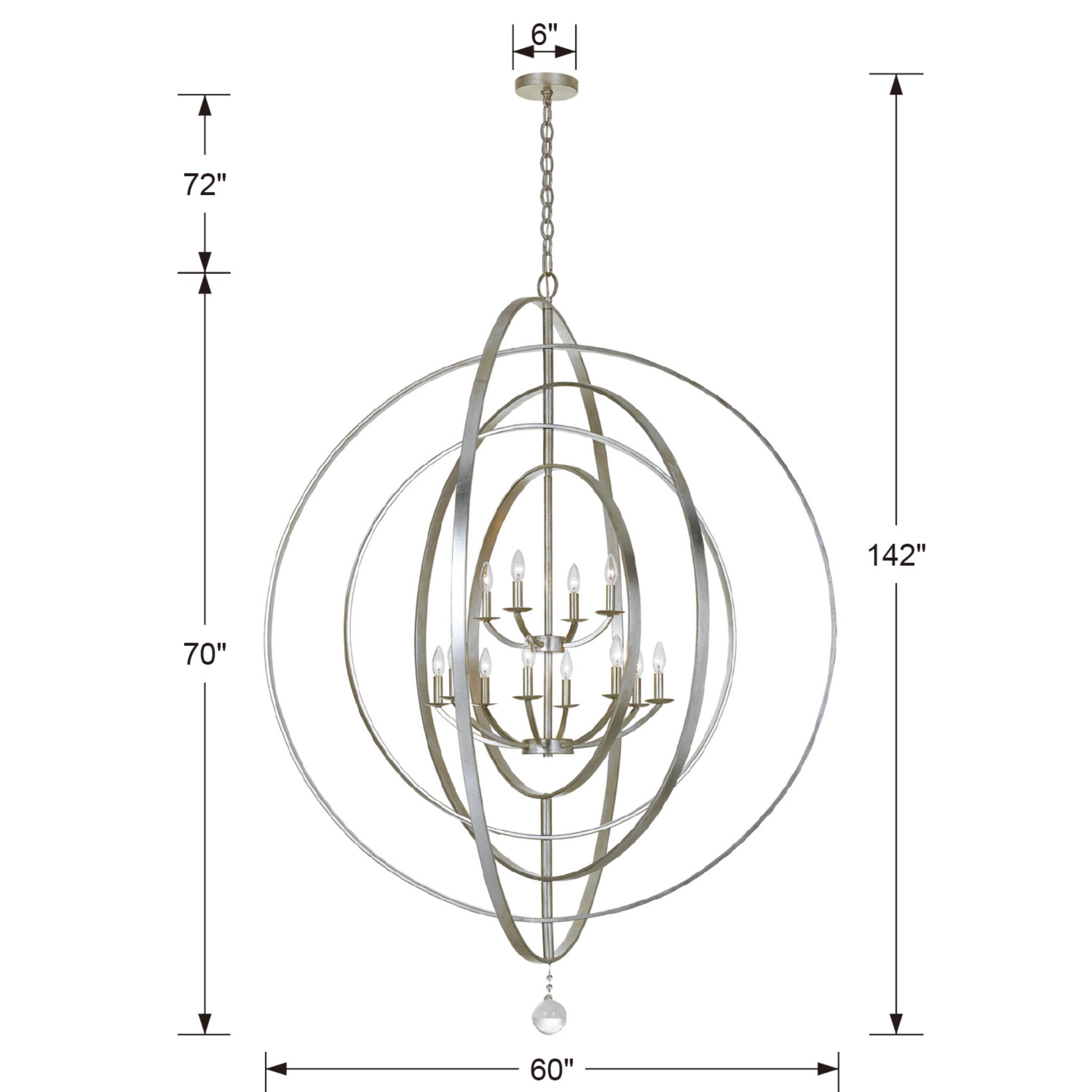 Crystorama 590-SA Luna Chandelier in Antique Silver