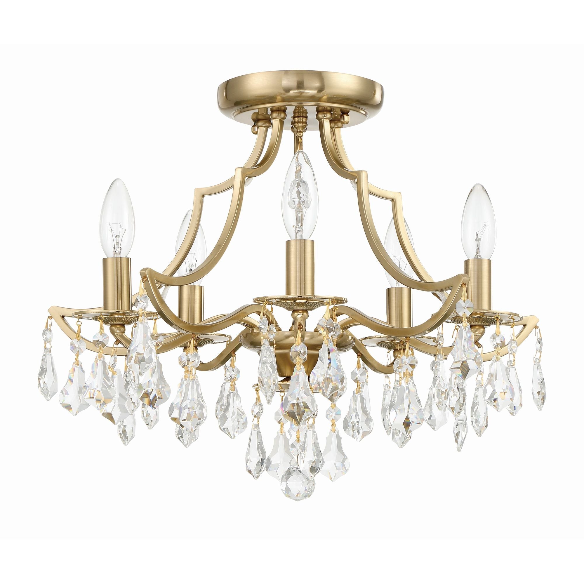 Cedar 5 Light Vibrant Gold Semi Flush Mount Hand Cut Crystal 18.5"W x 16"H x 18.5"D