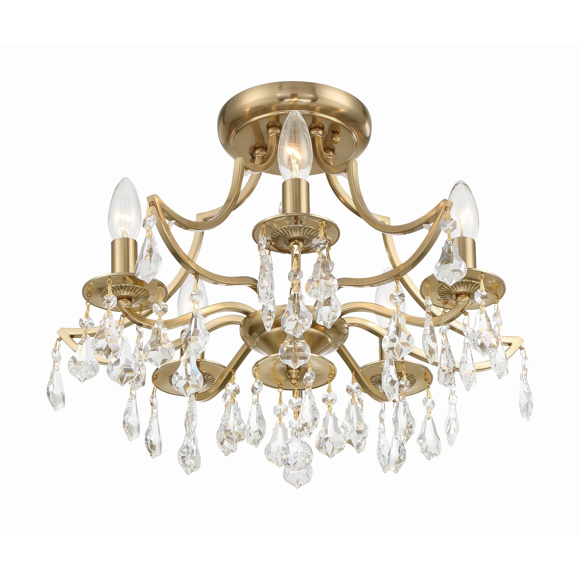 Cedar 5 Light Vibrant Gold Semi Flush Mount Hand Cut Crystal 18.5"W x 16"H x 18.5"D