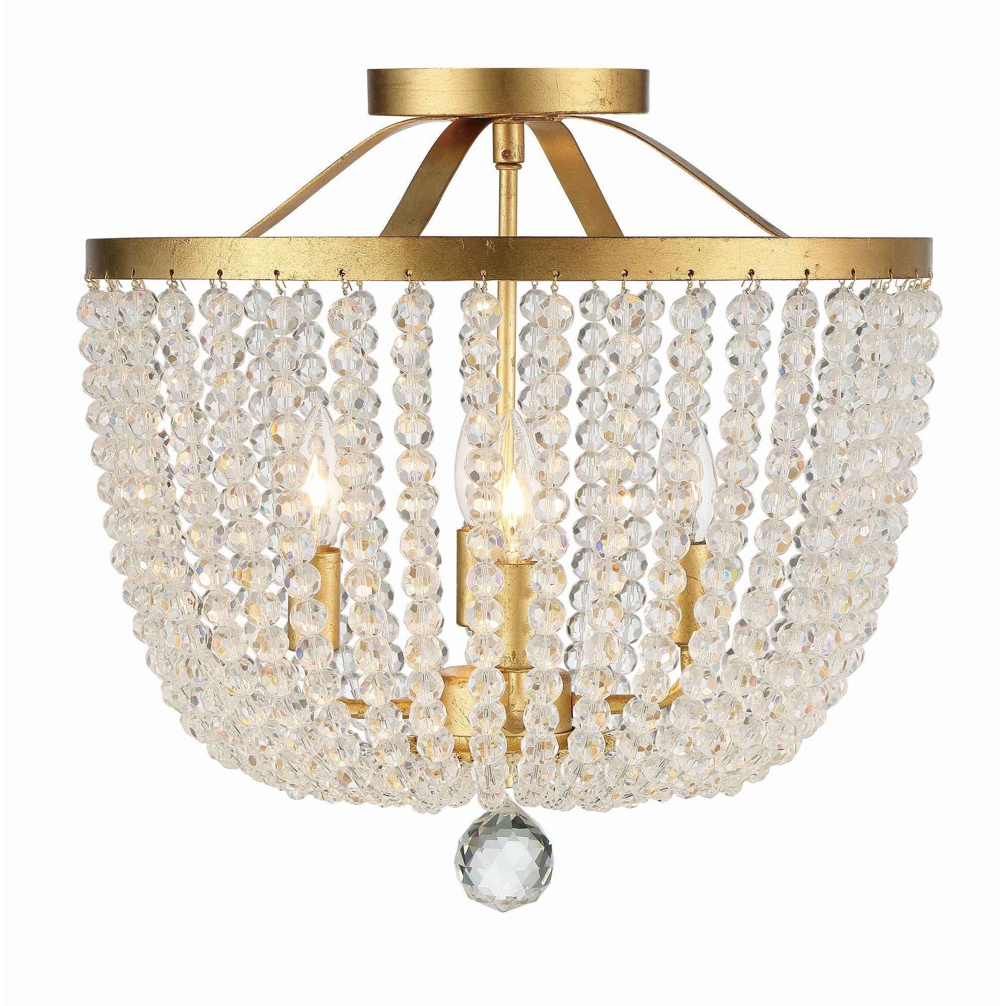 Rylee 4 Light Antique Gold Semi Flush Mount Hand Cut Crystal Beads 16.5"W x 16.5"H x 16.5"D