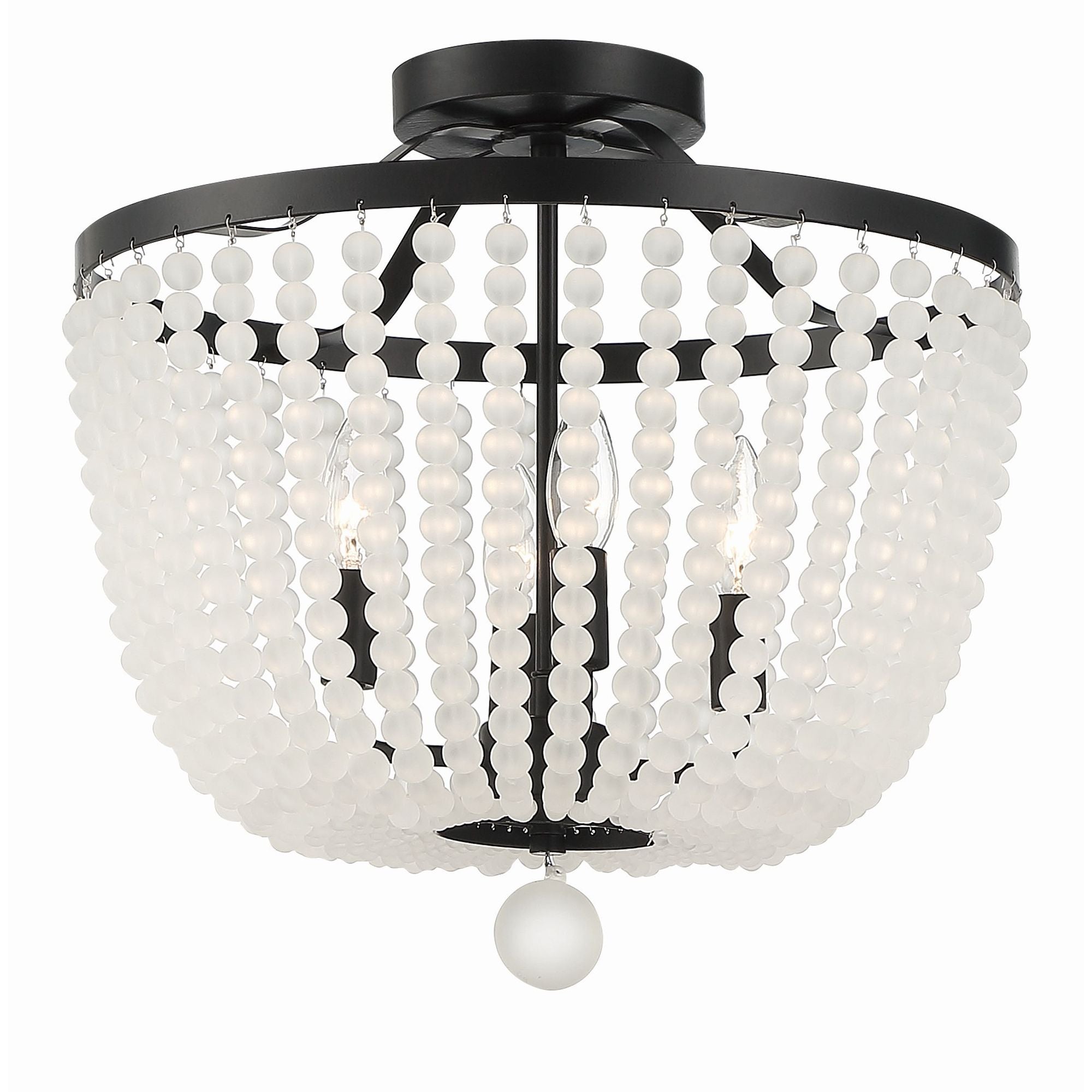 Rylee 4 Light Matte Black Frosted Beads Semi Flush Mount Frosted Glass Beads 16.5"W x 16.5"H x 16.5"D