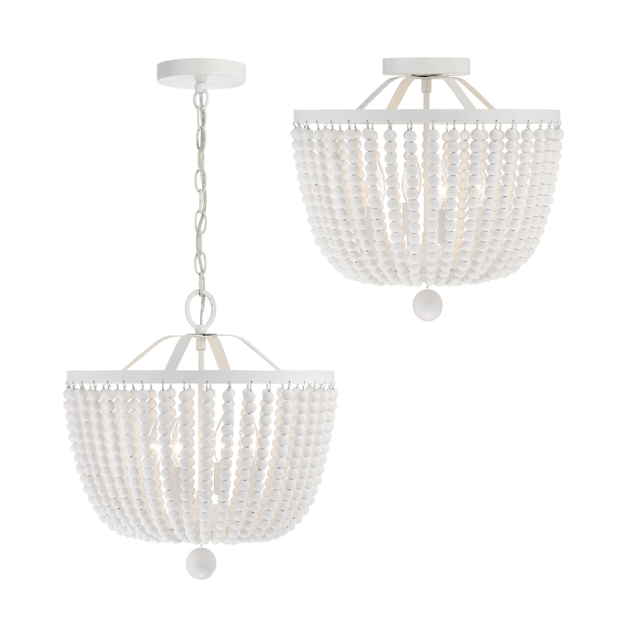 Rylee 4 Light Matte White Chandelier White Wood Beads 16.5"W x 18"H x 16.5"D