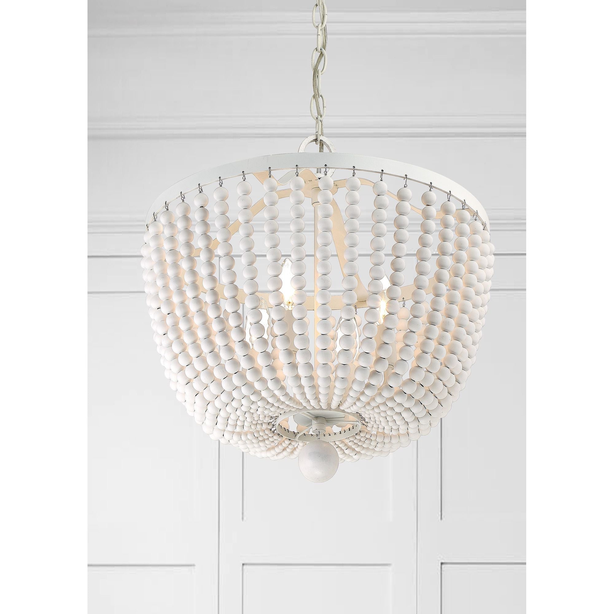 Rylee 4 Light Matte White Chandelier White Wood Beads 16.5"W x 18"H x 16.5"D
