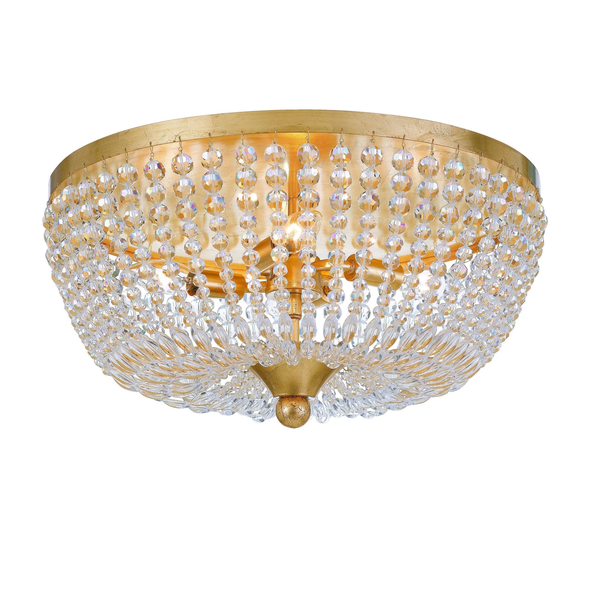 Rylee 4 Light Antique Gold Flush Mount Hand Cut Crystal Beads 18.5"W x 7.5"H x 18.5"D