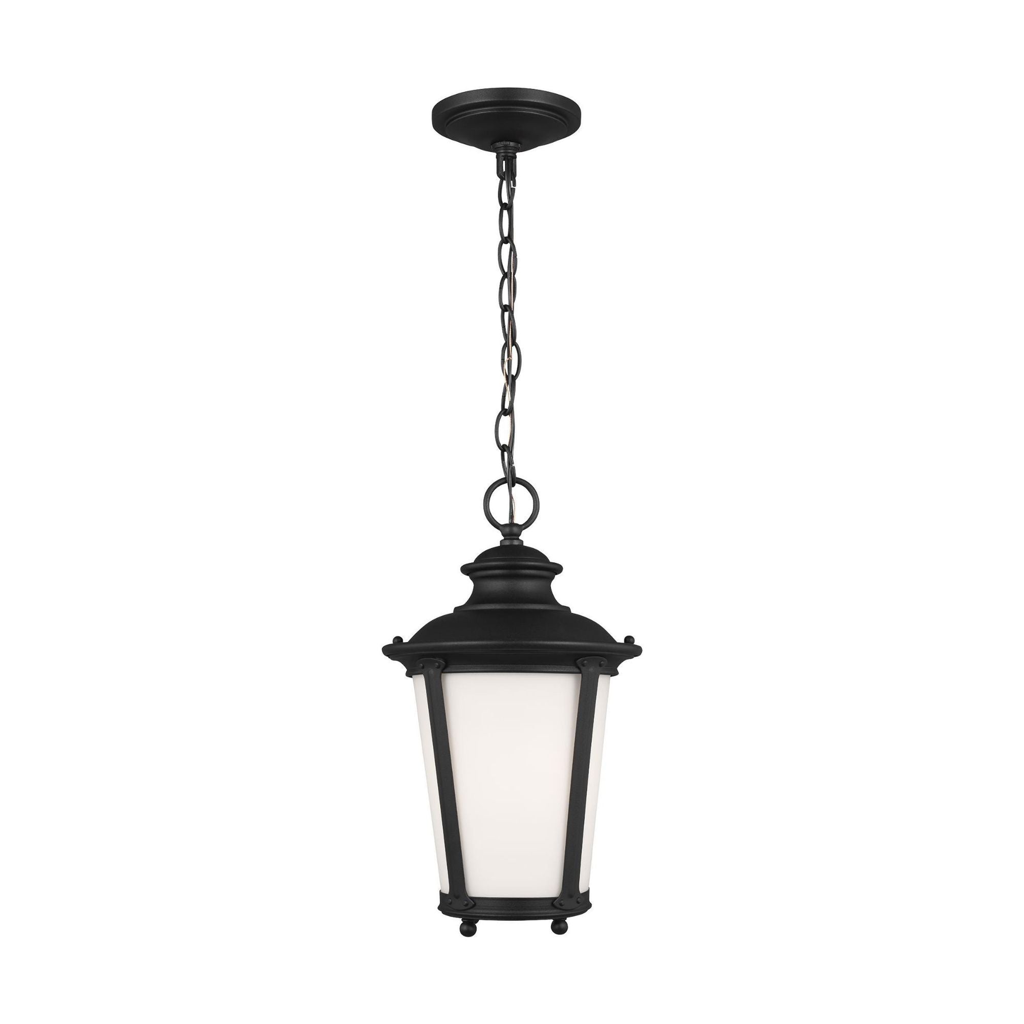 Cape May One Light Outdoor Pendant LED Traditional Fixture 15.75" Height Aluminum Round Etched / White Inside Shade in Black