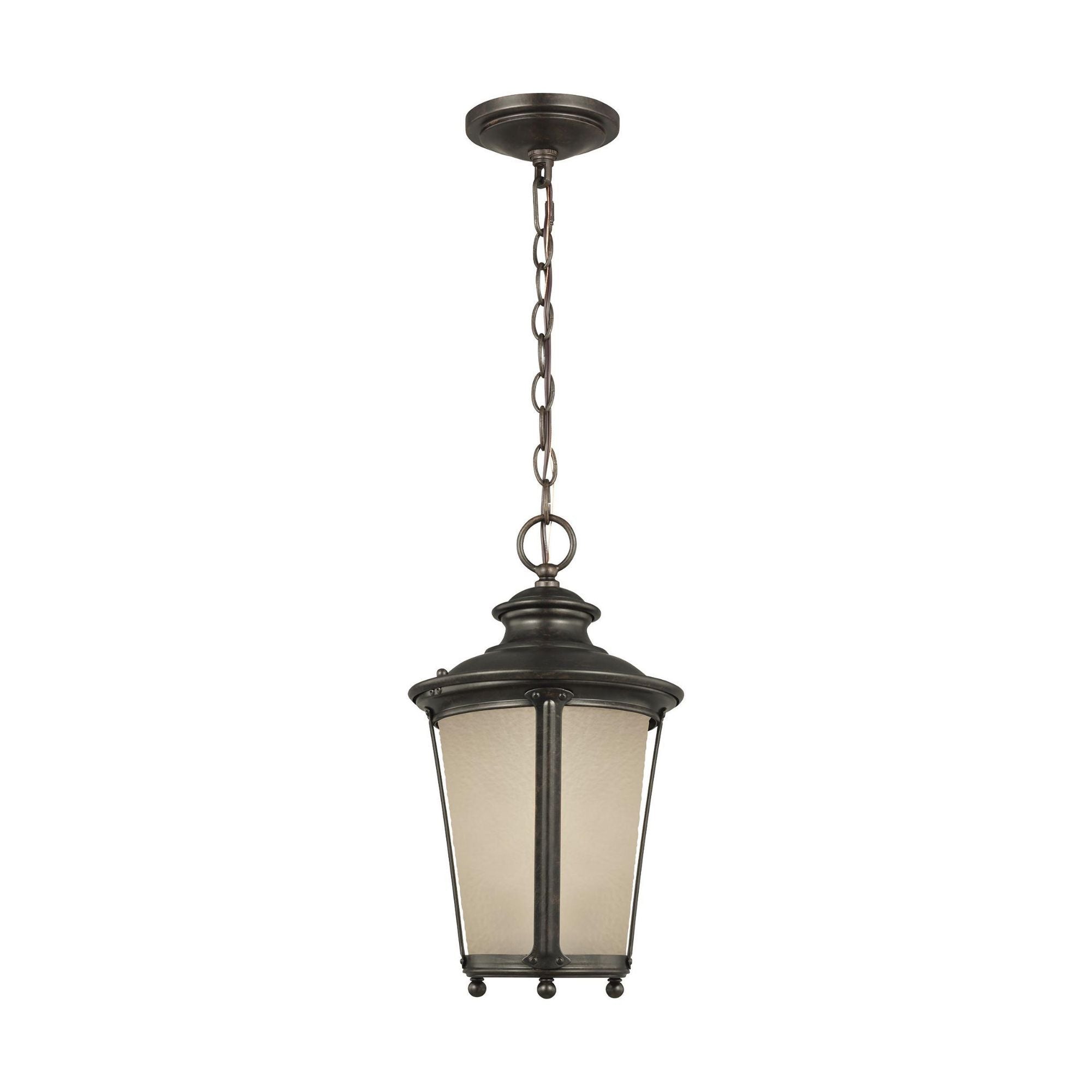 Cape May One Light Outdoor Pendant LED Traditional Fixture 15.75" Height Aluminum Round Etched Hammered with Amber Shade in Burled Iron