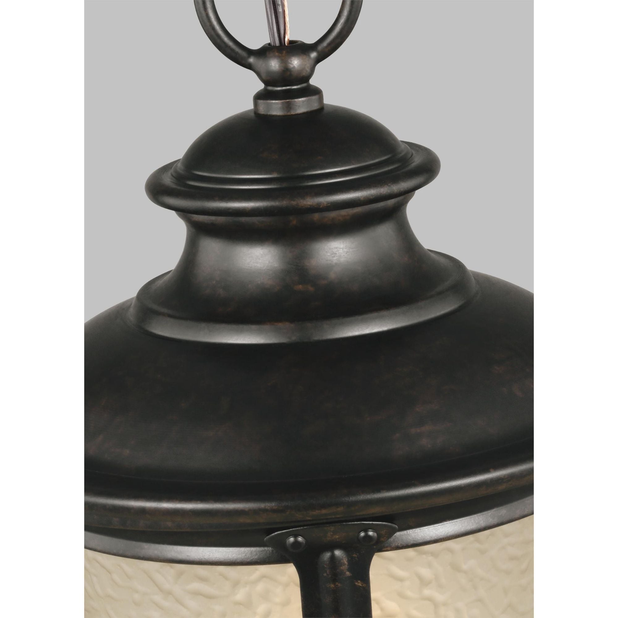 Cape May One Light Outdoor Pendant LED Traditional Fixture 15.75" Height Aluminum Round Etched Hammered with Amber Shade in Burled Iron