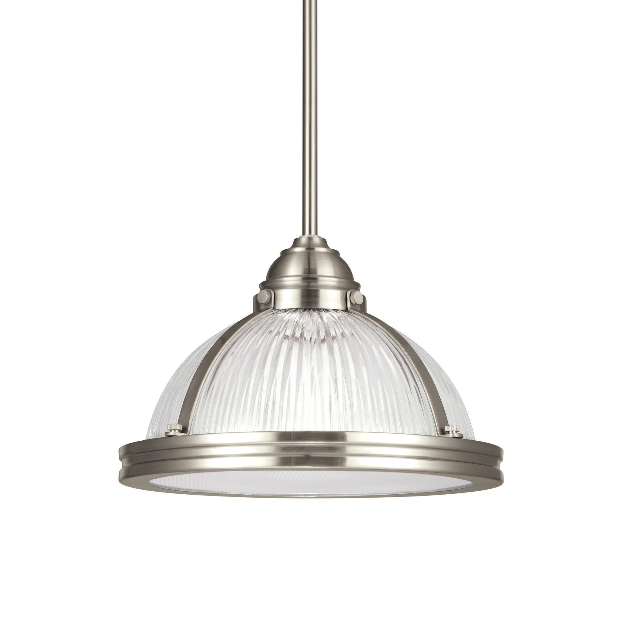 Pratt Street Prismatic One Light Pendant LED Contemporary 7.25" Height Steel Round Clear Textured Shade in Brushed Nickel