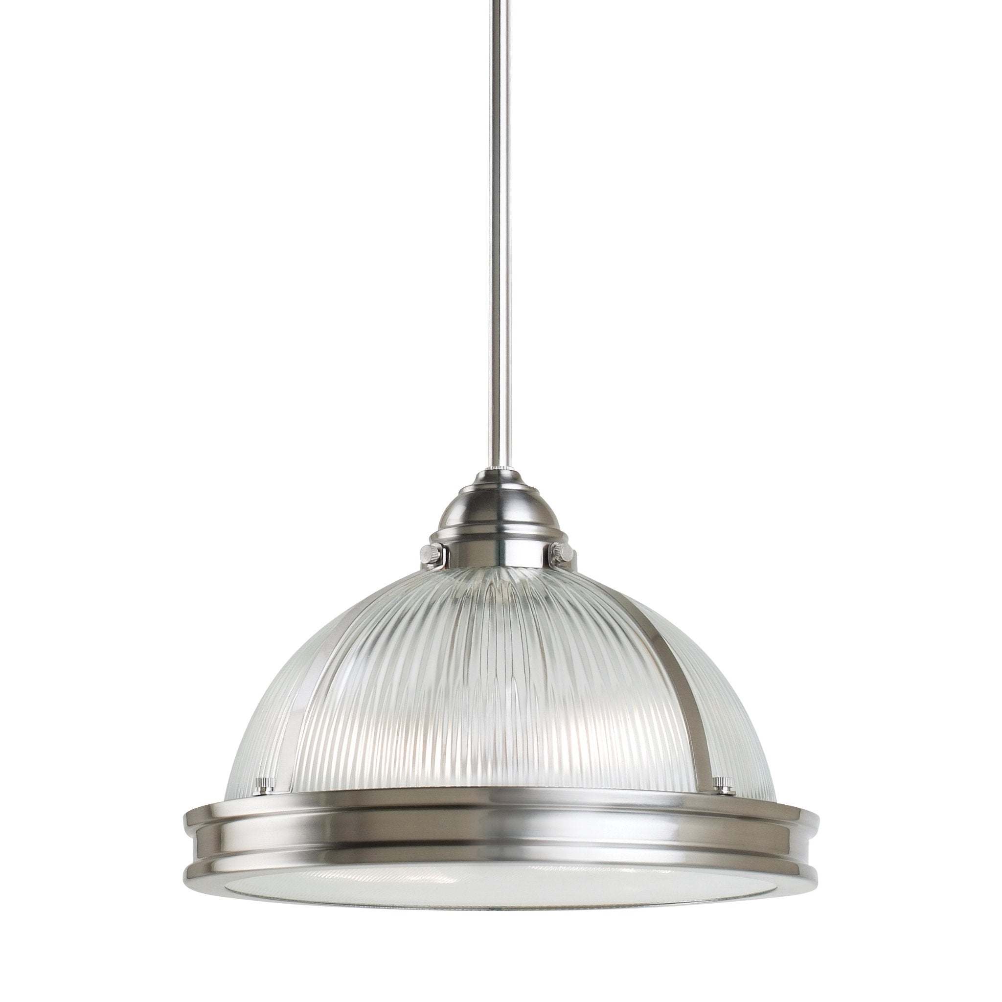 Pratt Street Prismatic Two Light Pendant Contemporary 8.5" Height Steel Round Clear Textured Shade in Brushed Nickel