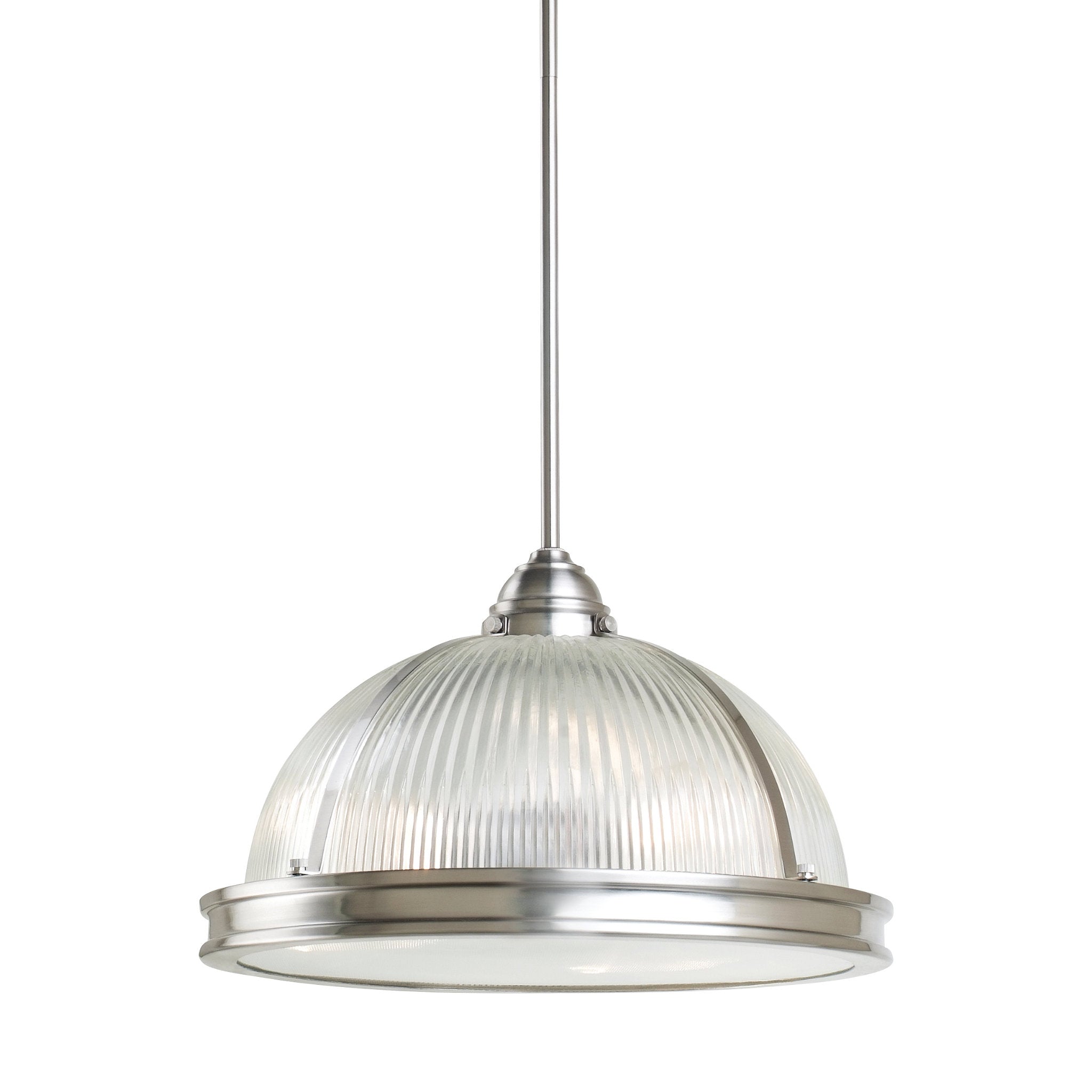 Pratt Street Prismatic Three Light Pendant Contemporary 10" Height Steel Round Clear Textured Shade in Brushed Nickel