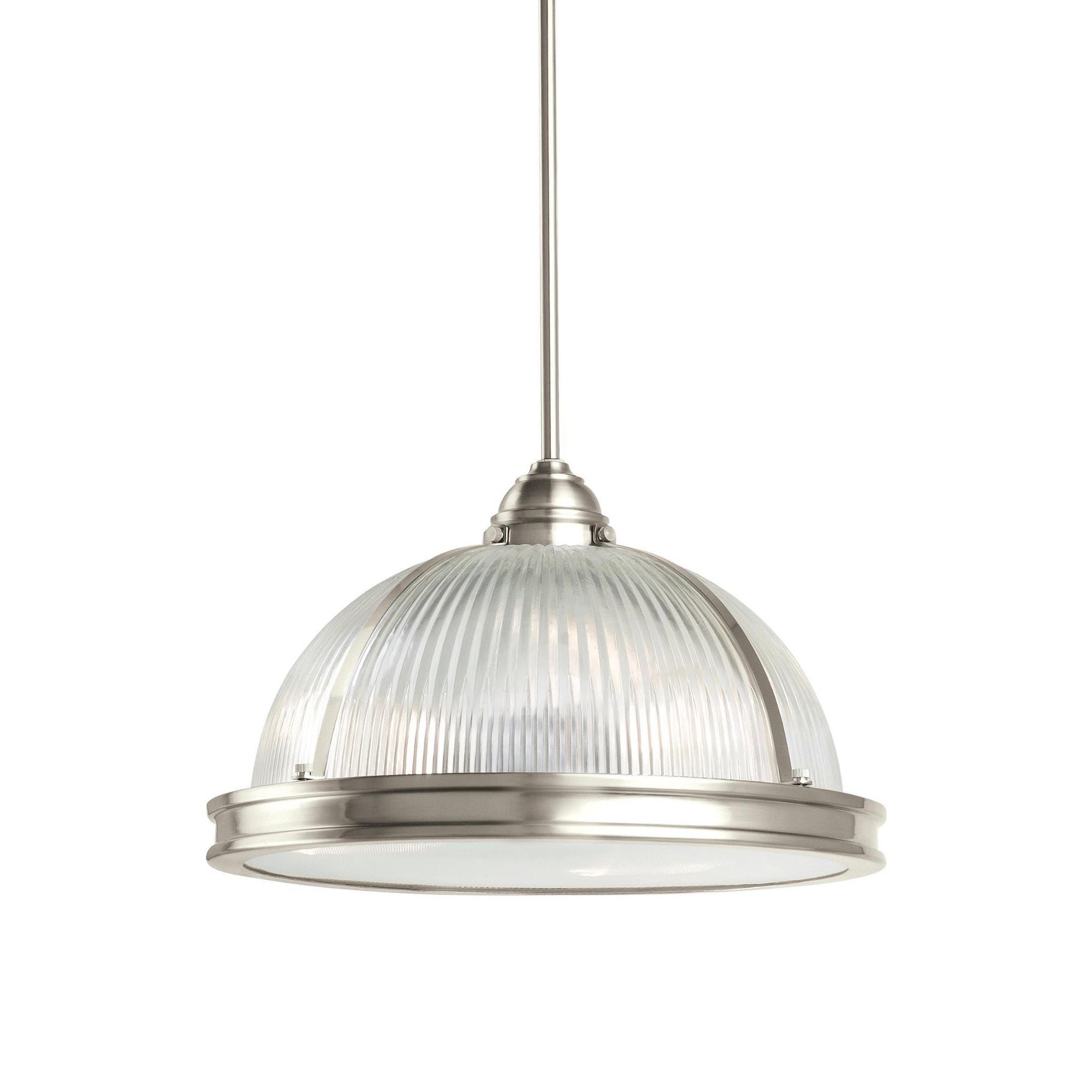 Pratt Street Prismatic Three Light Pendant LED Contemporary 10" Height Steel Round Clear Textured Shade in Brushed Nickel