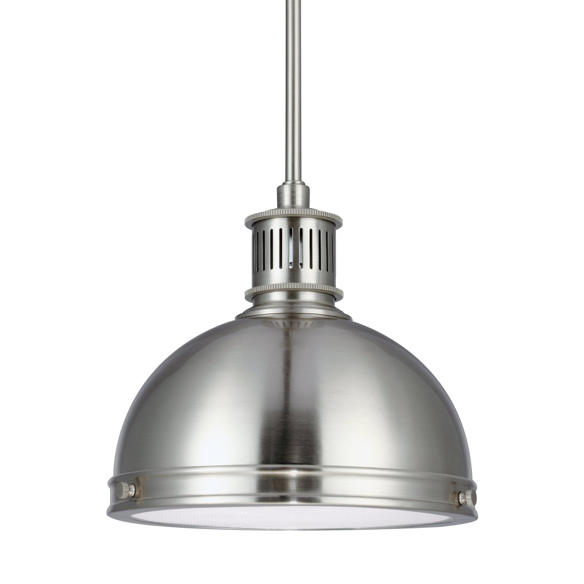 Pratt Street Metal One Light Pendant Contemporary 8.5" Height Steel Round Clear Textured Shade in Brushed Nickel