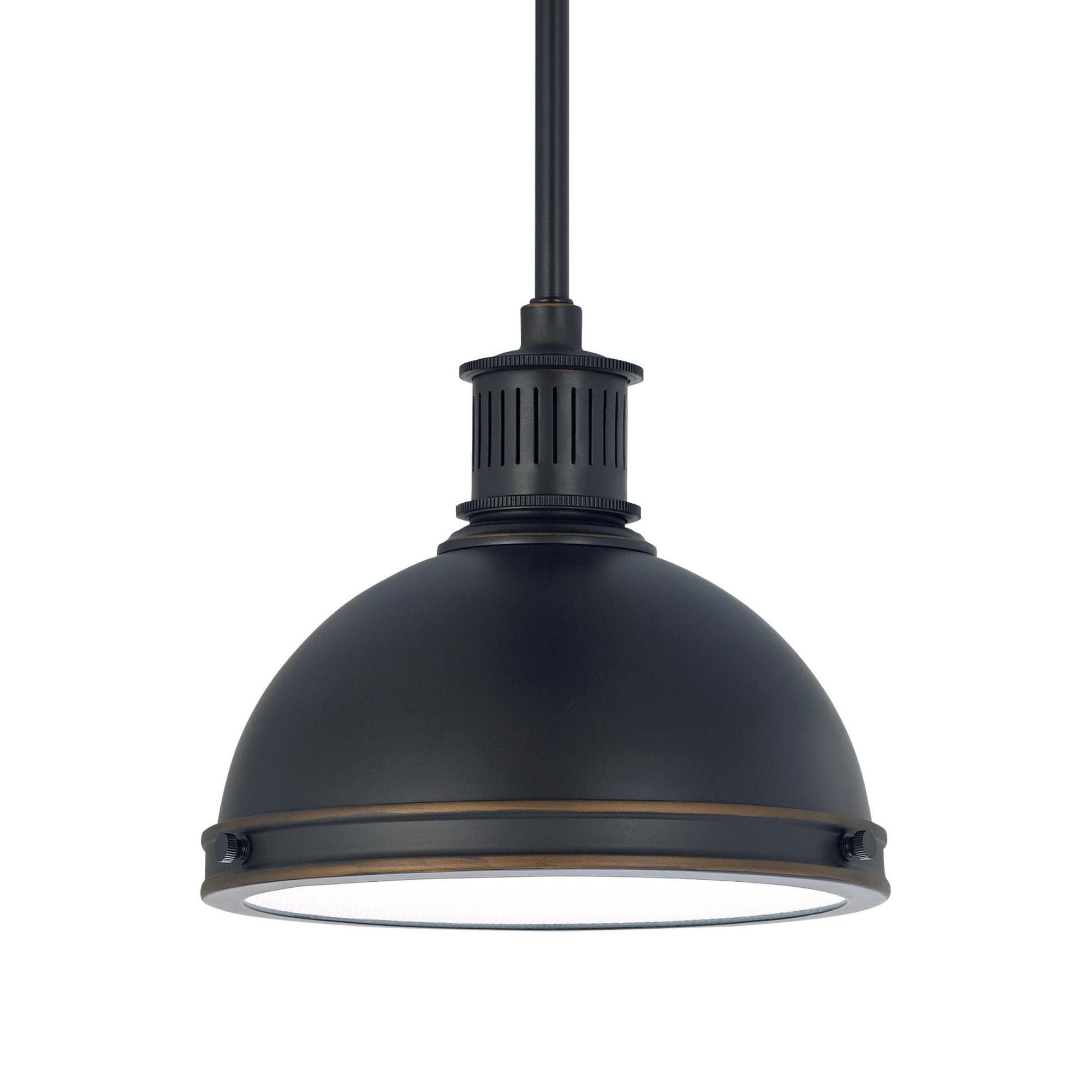 Pratt Street Metal One Light Pendant LED Contemporary 8.5" Height Steel Round Clear Textured Shade in Autumn Bronze