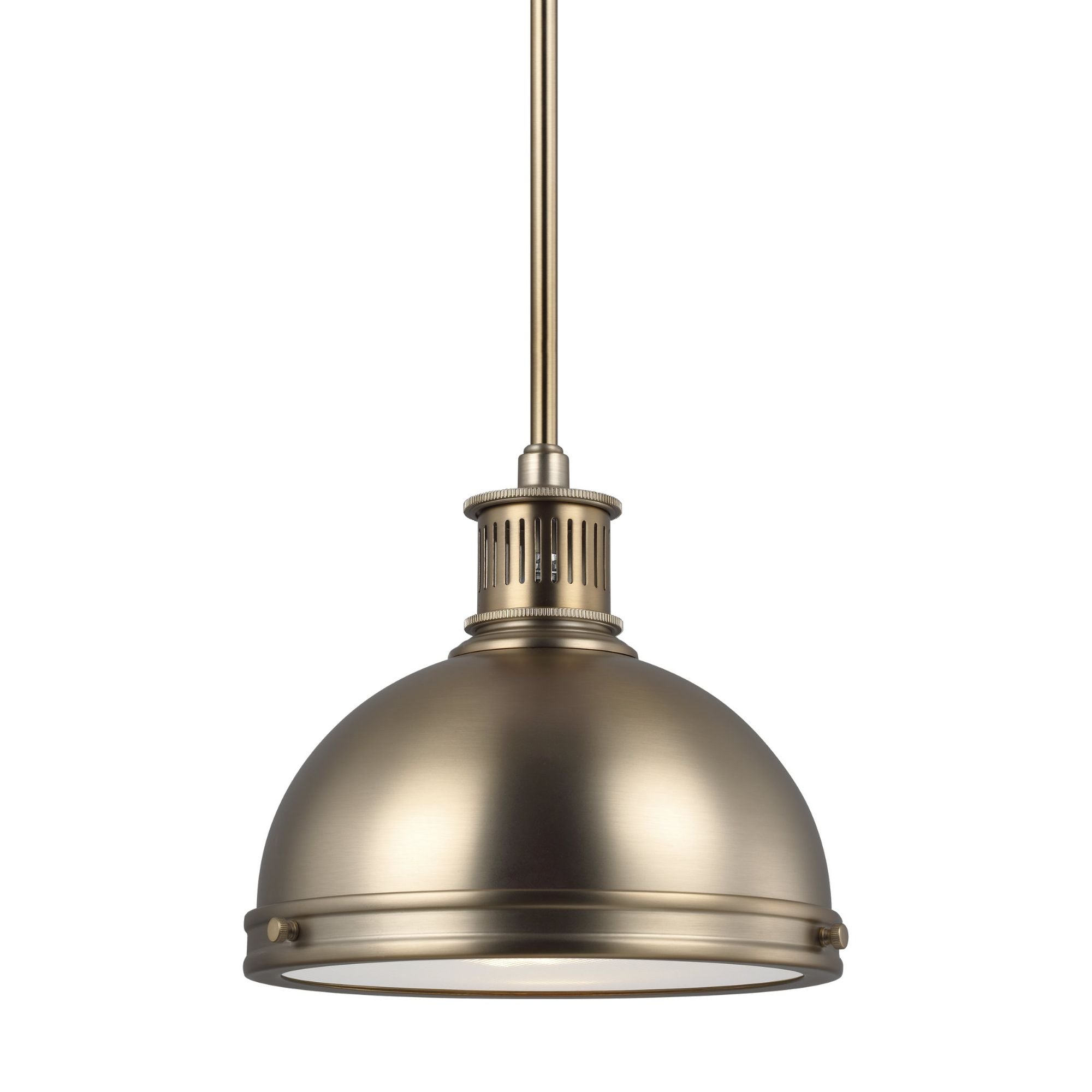 Pratt Street Metal One Light Pendant LED Contemporary 8.5" Height Steel Round Clear Textured Shade in Satin Brass