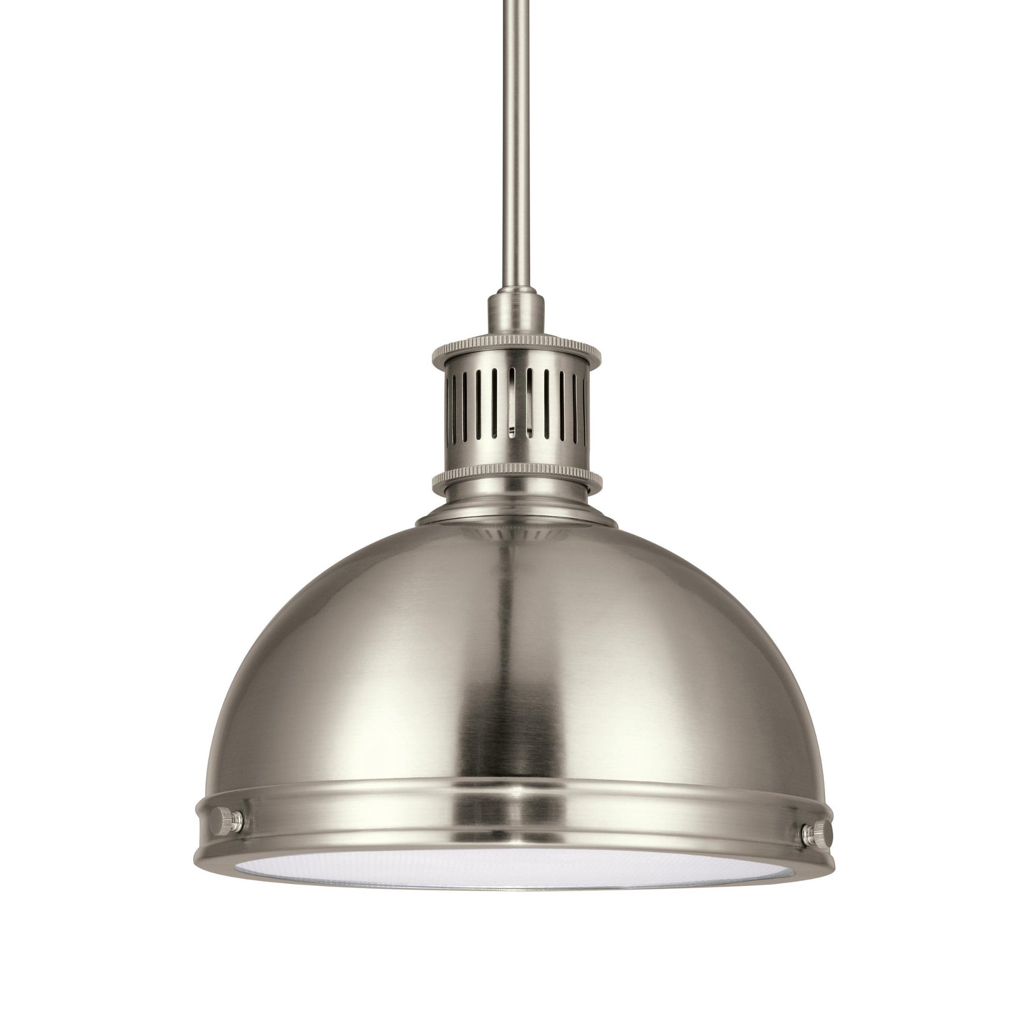 Pratt Street Metal One Light Pendant LED Contemporary 8.5" Height Steel Round Clear Textured Shade in Brushed Nickel