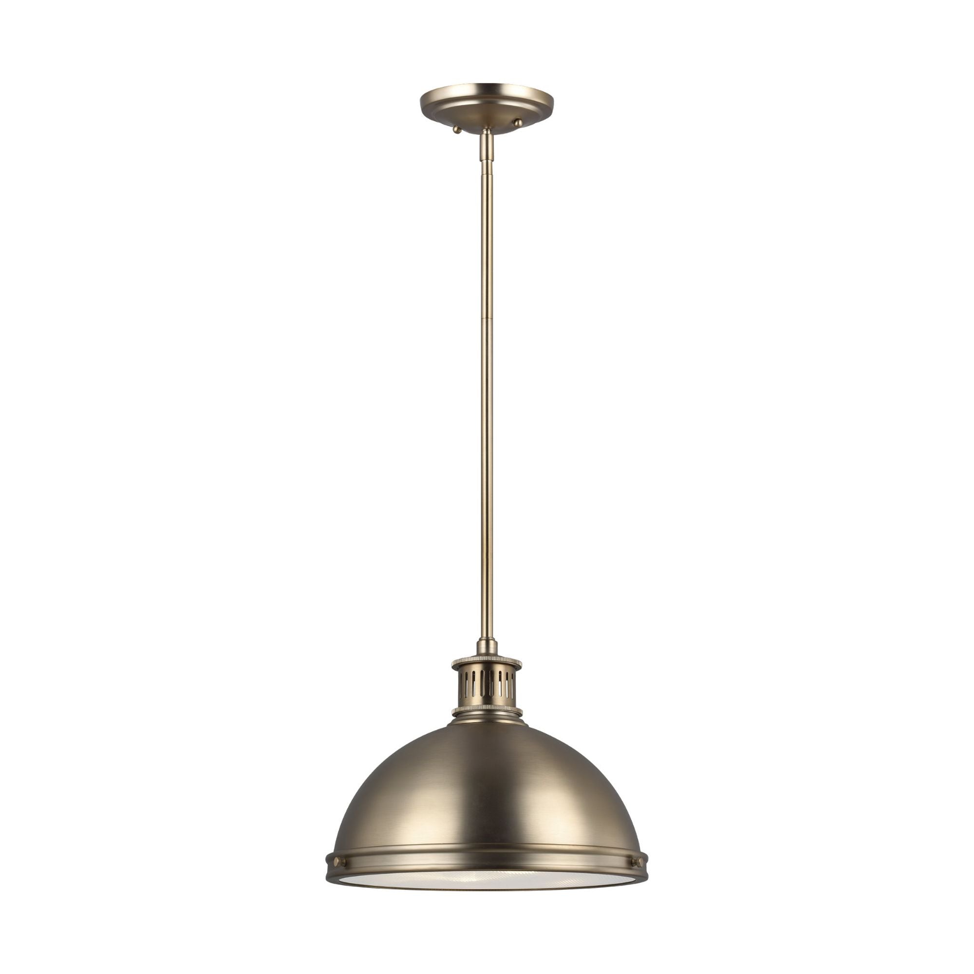 Pratt Street Metal Two Light Pendant LED Contemporary 9.75" Height Steel Round Clear Textured Shade in Satin Brass