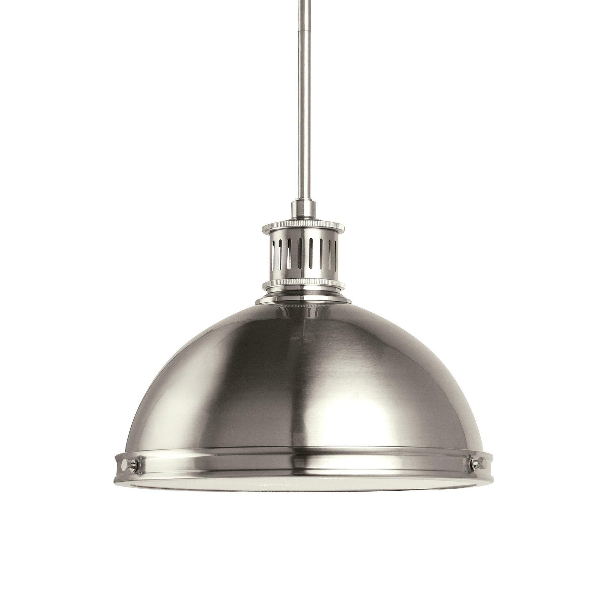 Pratt Street Metal Two Light Pendant LED Contemporary 9.75" Height Steel Round Clear Textured Shade in Brushed Nickel